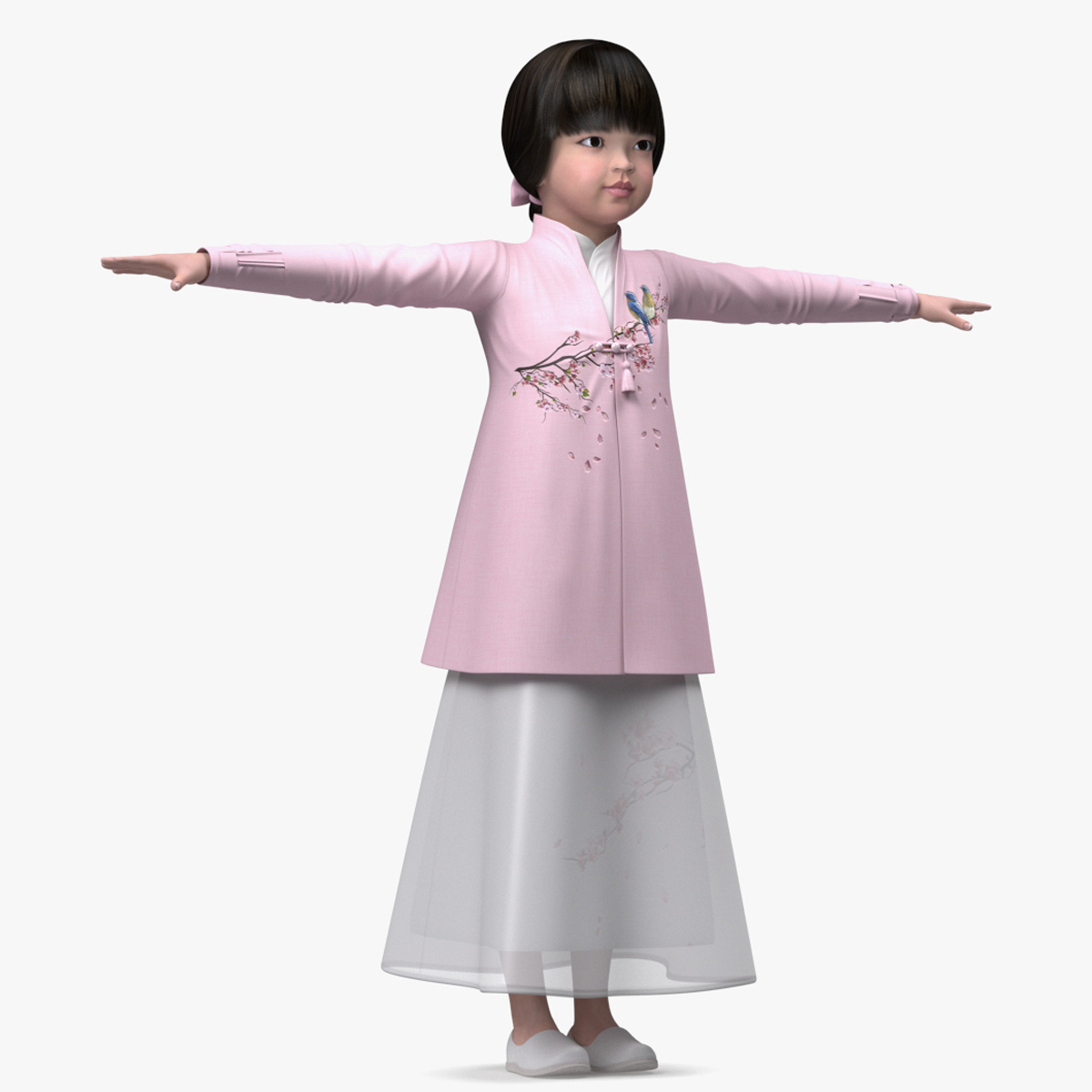3D Child Girl from Asia in National Costume Rigged for Maya