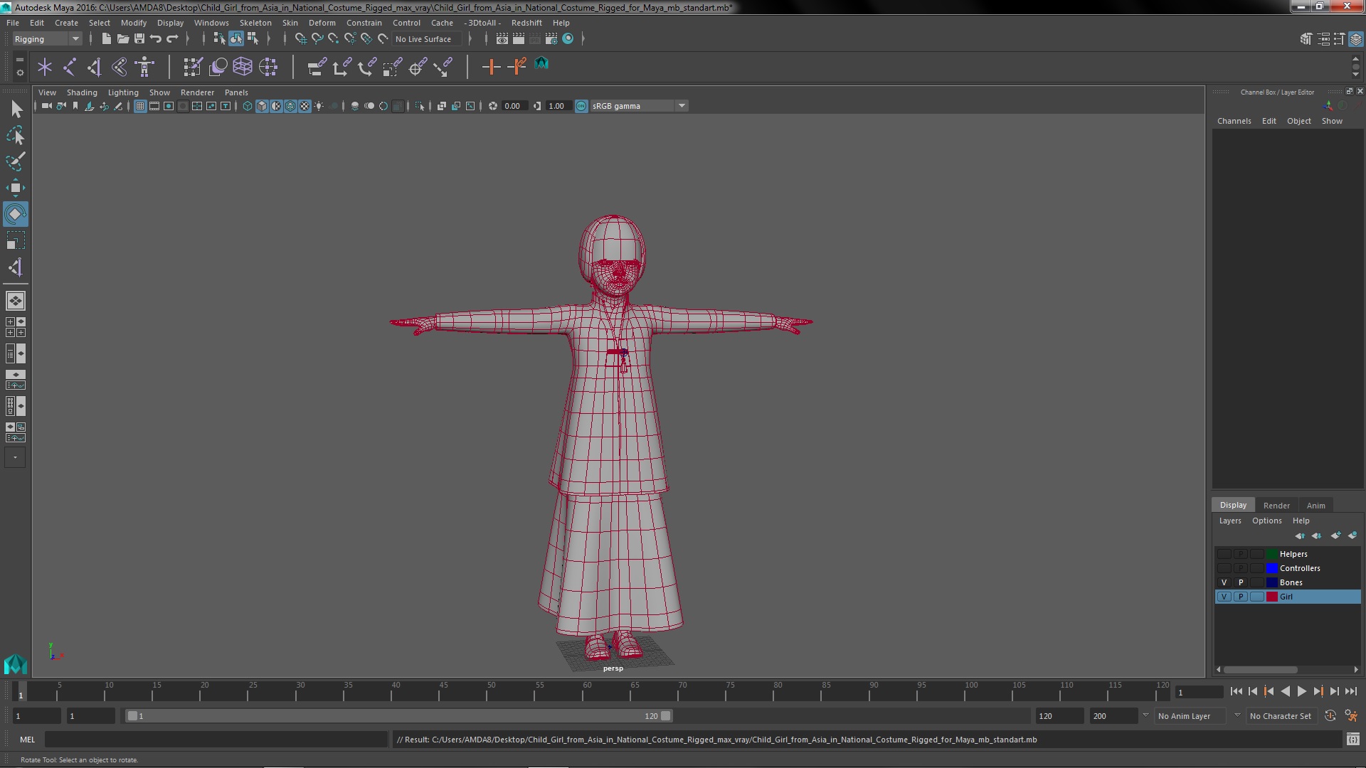 3D Child Girl from Asia in National Costume Rigged for Maya