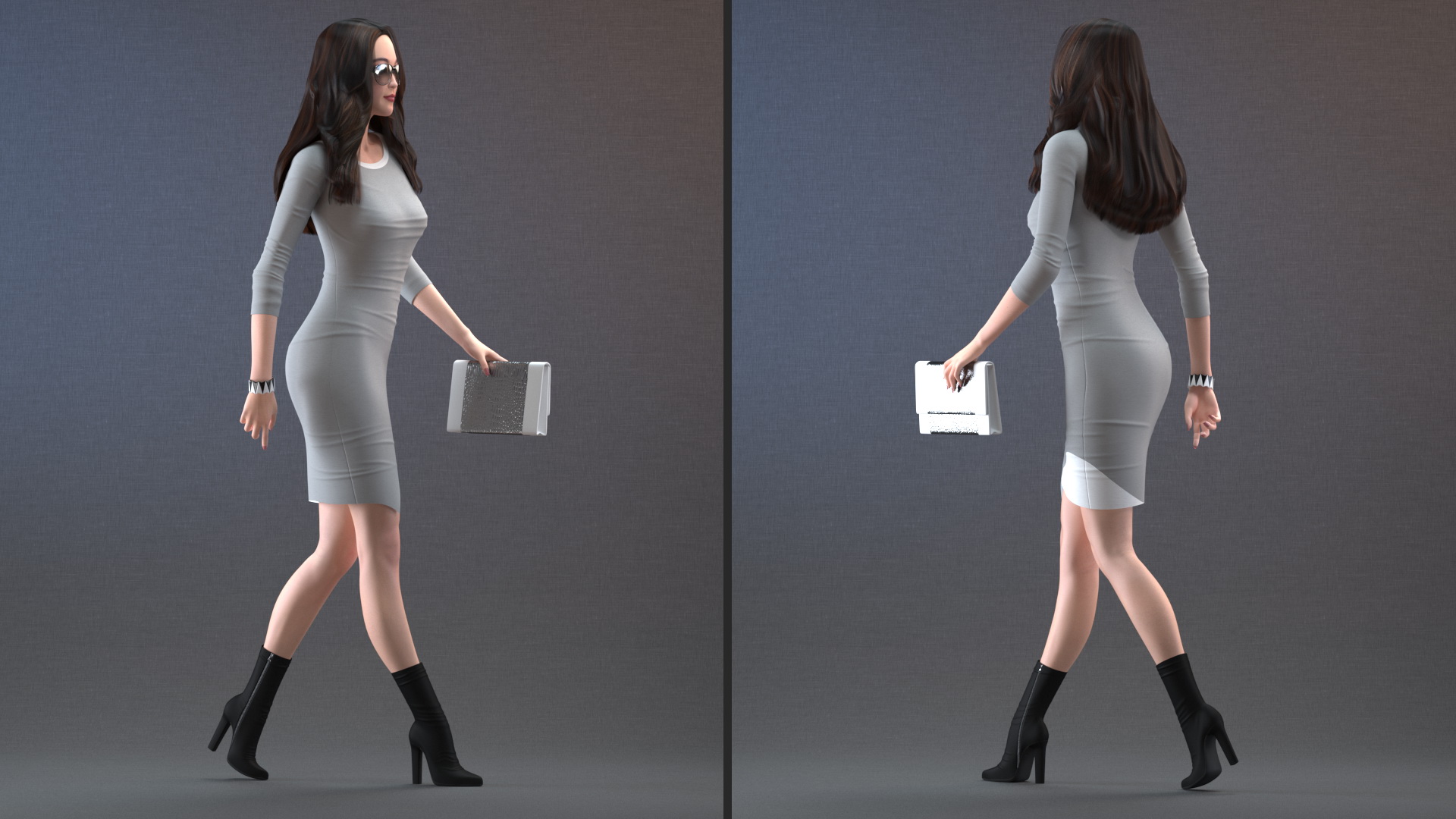 3D Chinese Woman Walking Pose