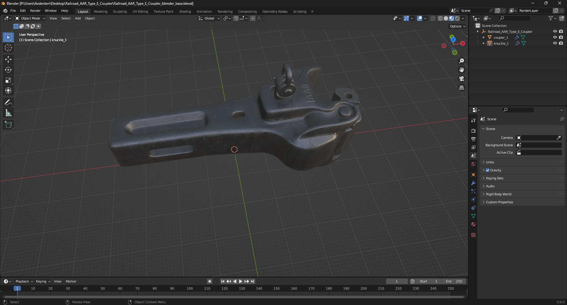 Railroad AAR Type E Coupler 3D