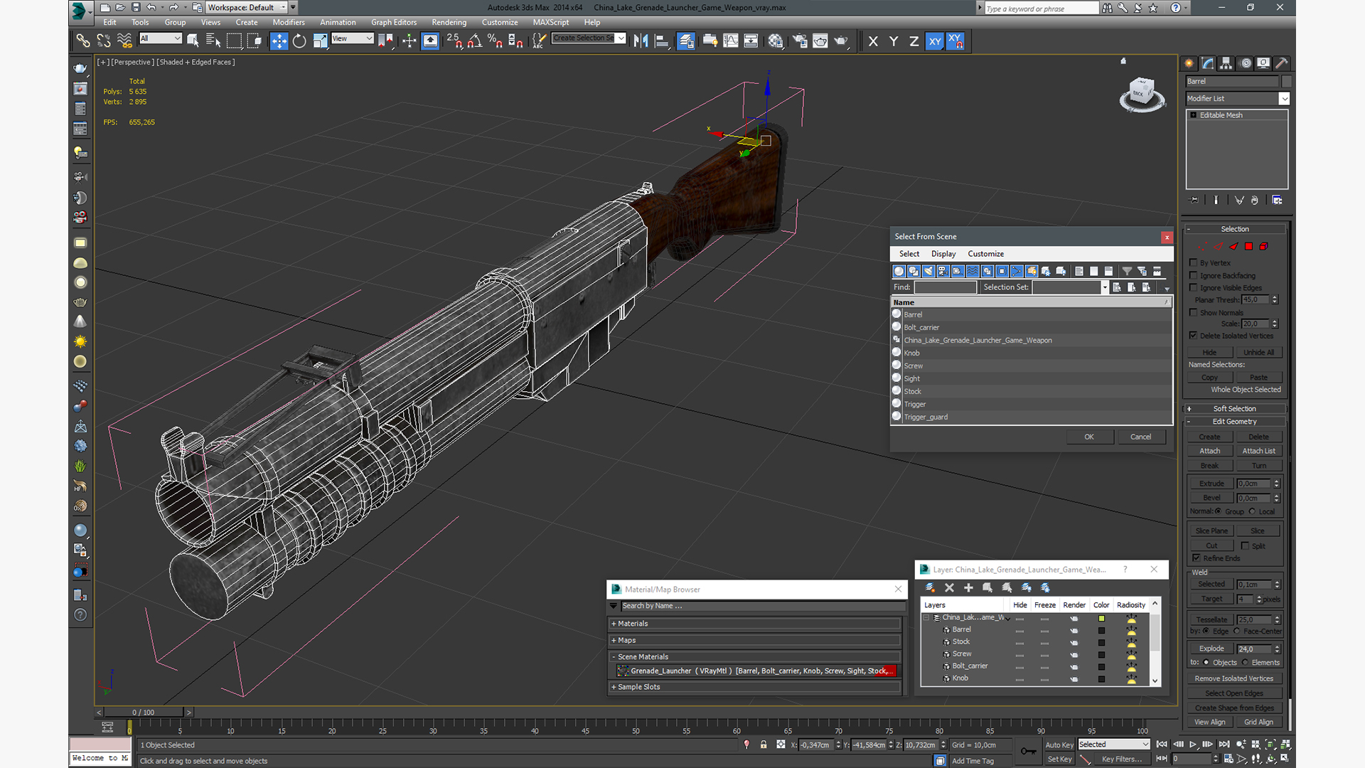 China Lake Grenade Launcher Game Weapon 3D model