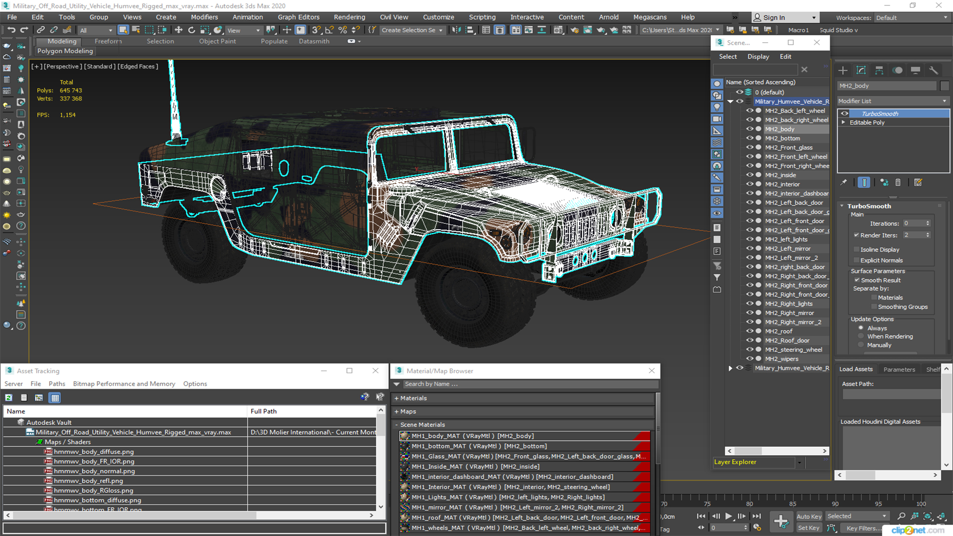 Military Off Road Utility Vehicle Humvee Rigged 3D