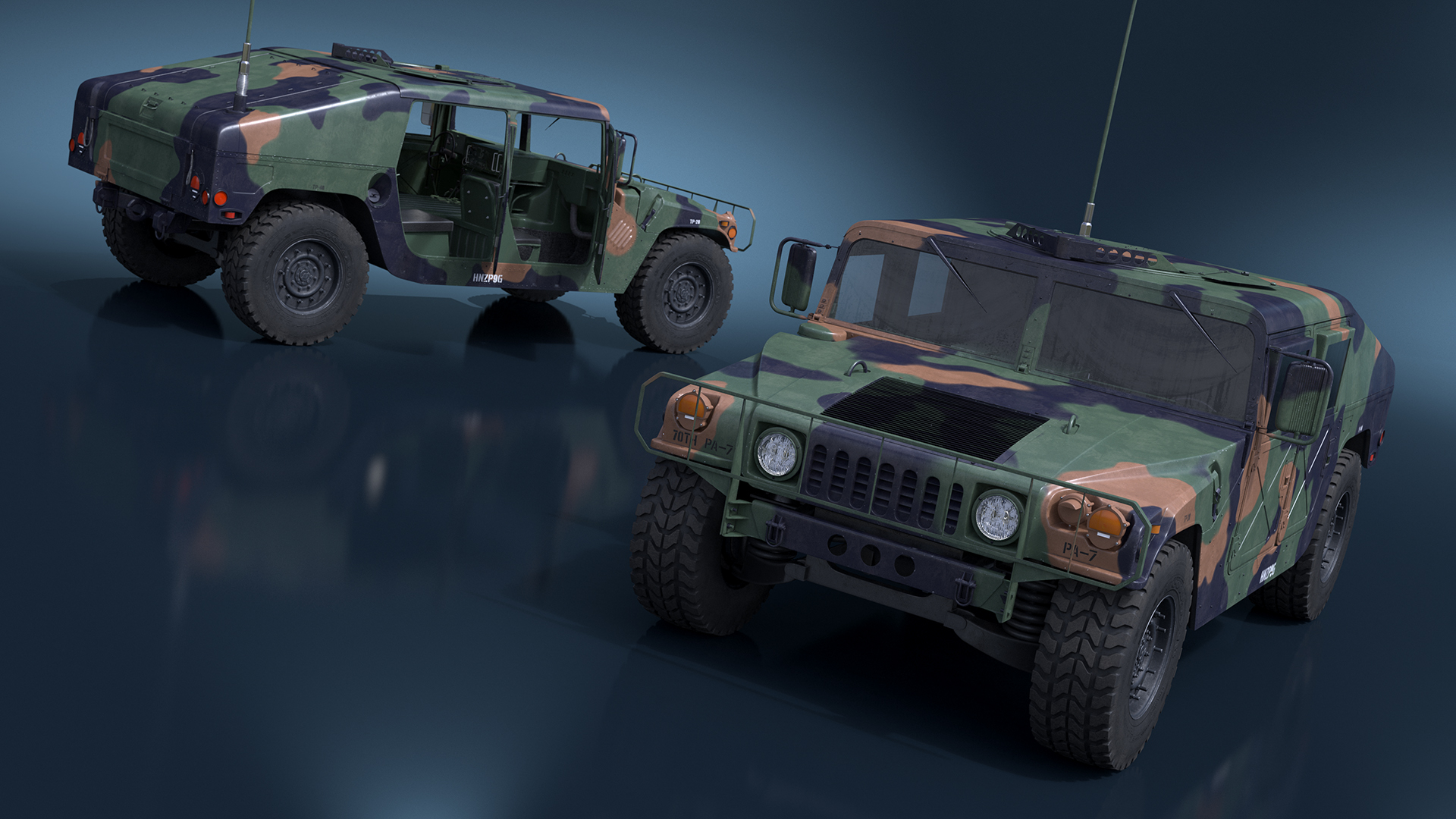Military Off Road Utility Vehicle Humvee Rigged 3D