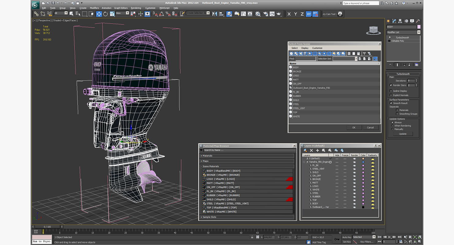 3D Outboard Boat Engine Yamaha F80