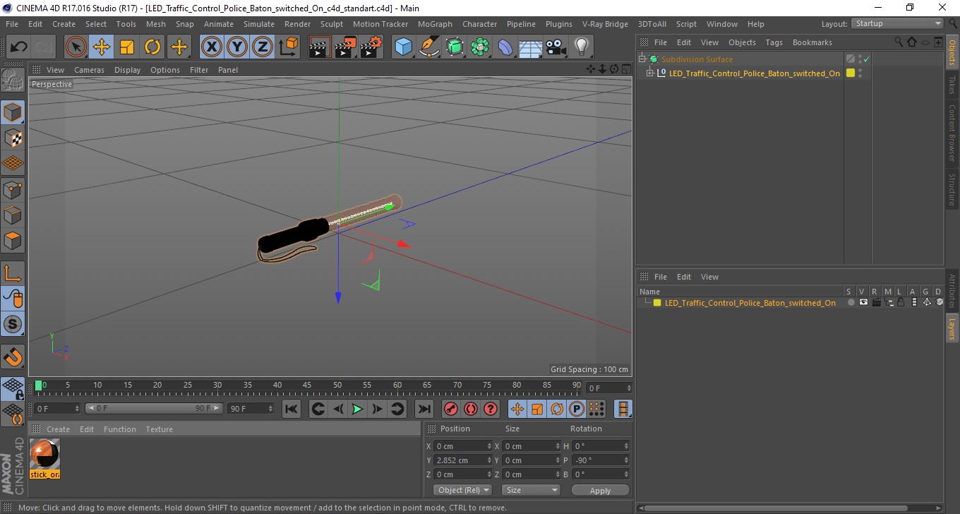 LED Traffic Control Police Baton switched On 3D model