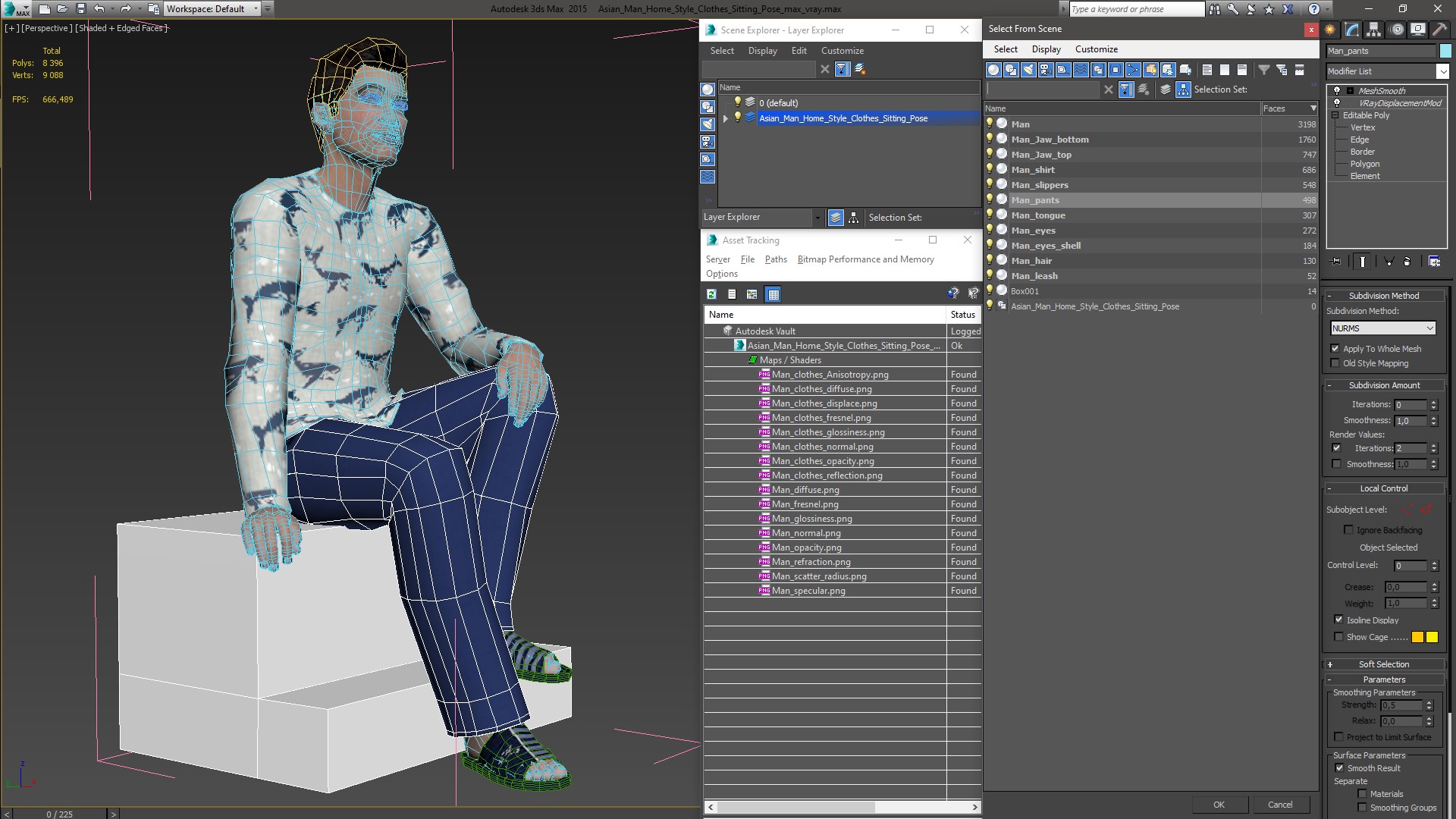 3D Asian Man Home Style Clothes Sitting Pose