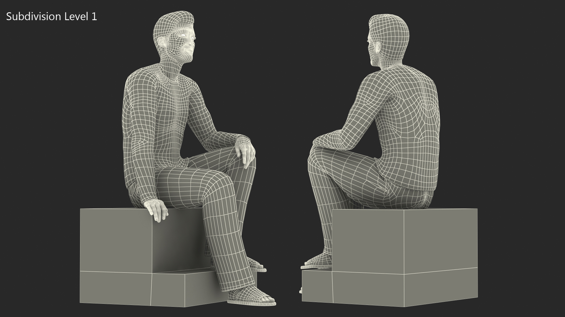 3D Asian Man Home Style Clothes Sitting Pose
