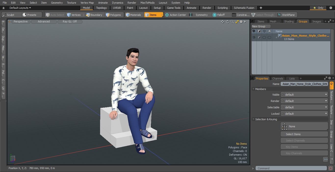 3D Asian Man Home Style Clothes Sitting Pose