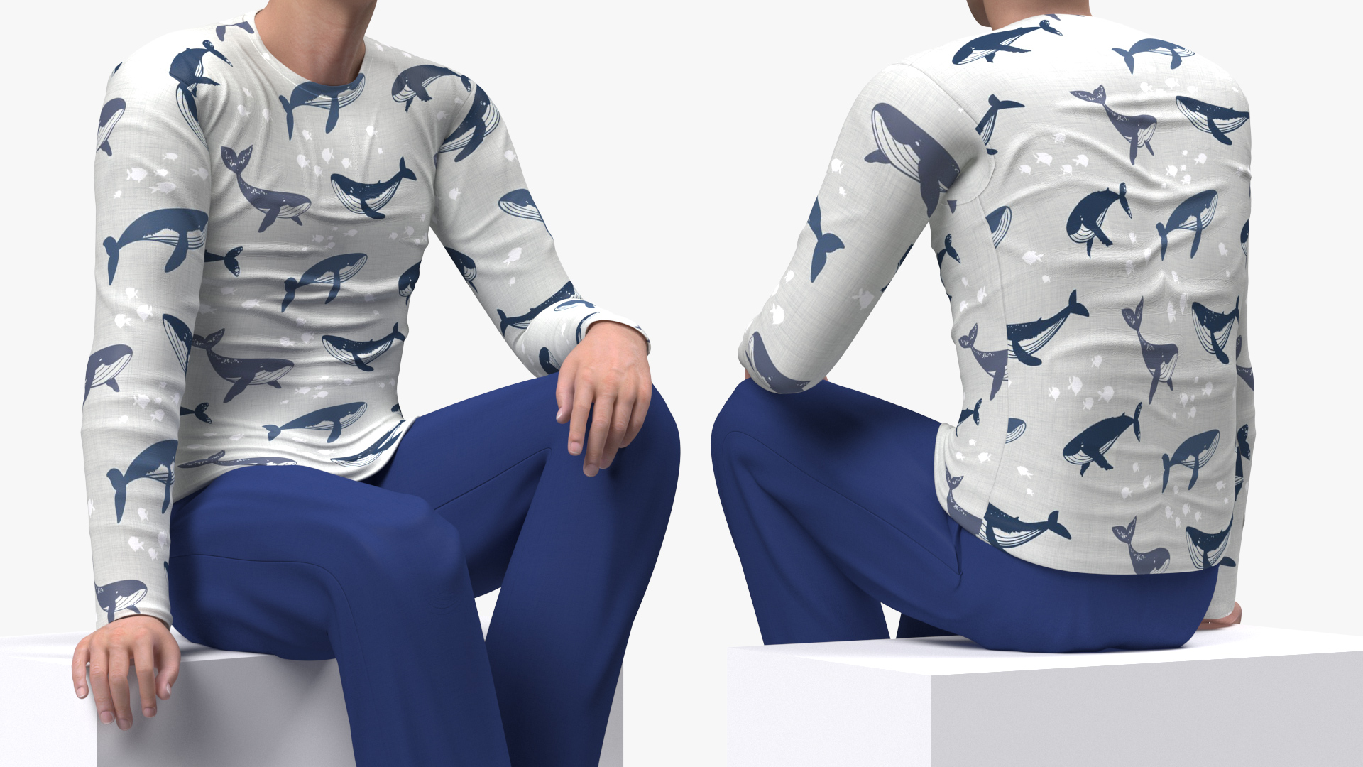 3D Asian Man Home Style Clothes Sitting Pose