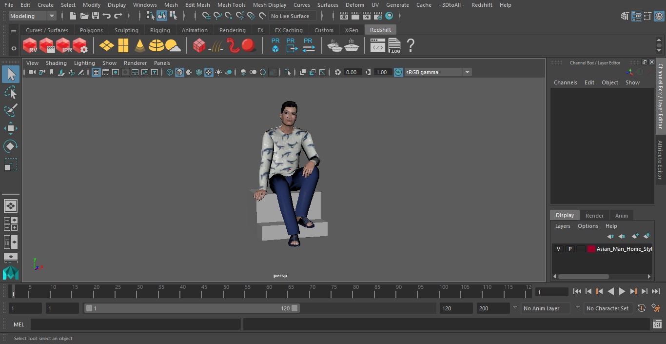 3D Asian Man Home Style Clothes Sitting Pose