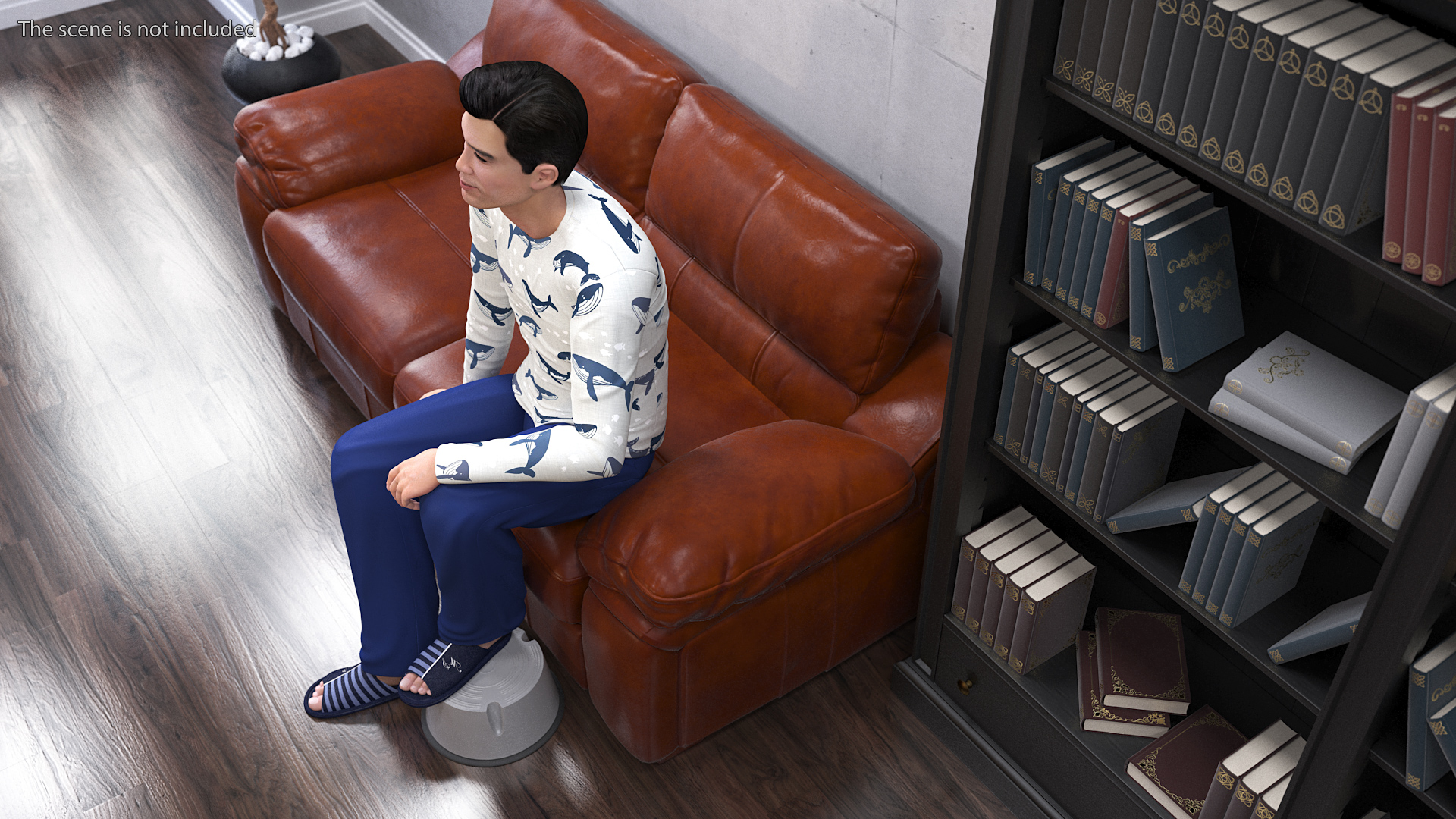 3D Asian Man Home Style Clothes Sitting Pose