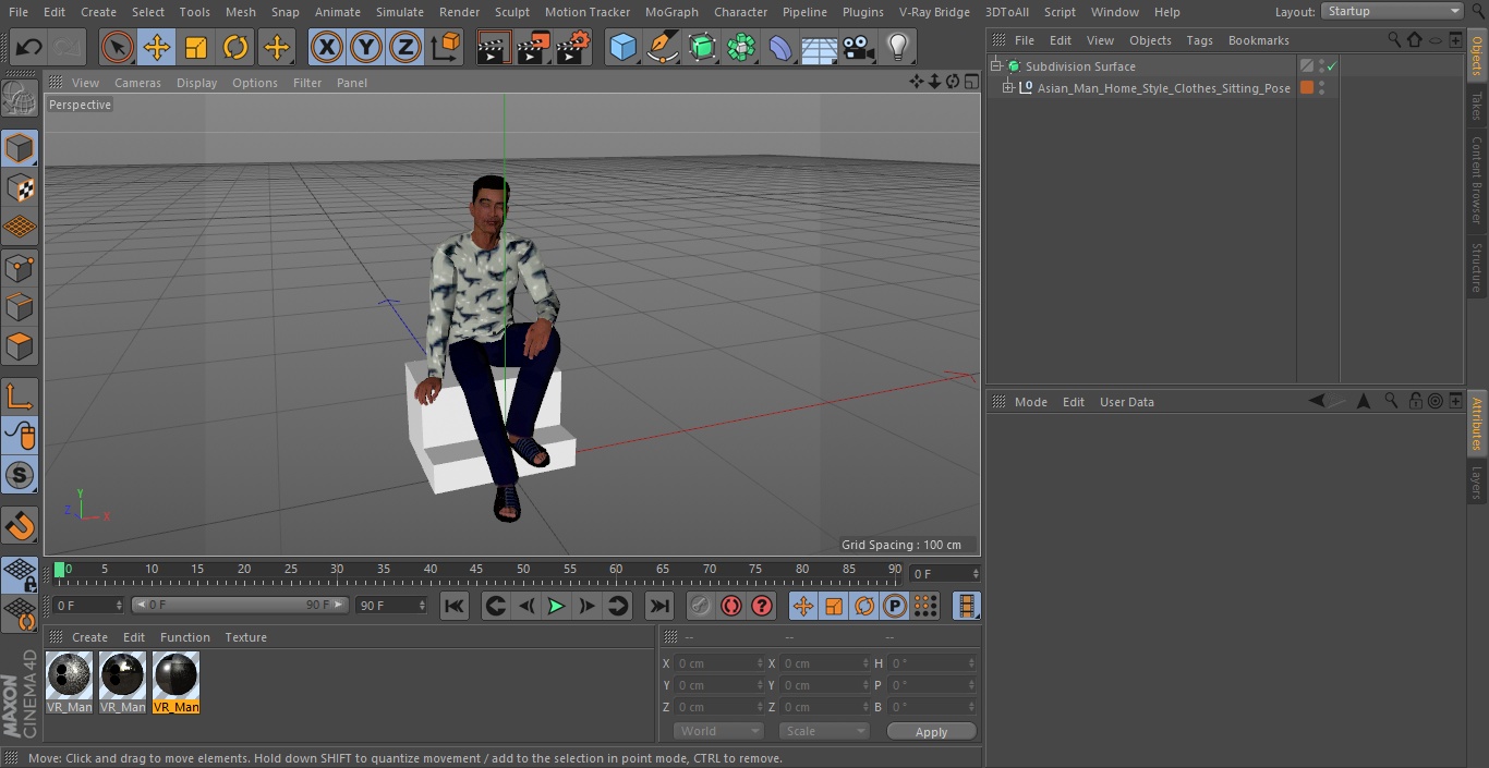 3D Asian Man Home Style Clothes Sitting Pose