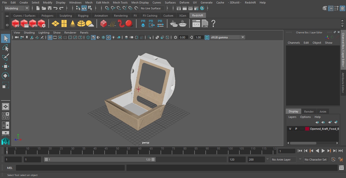 Opened Kraft Food Box with Window Small 3D model