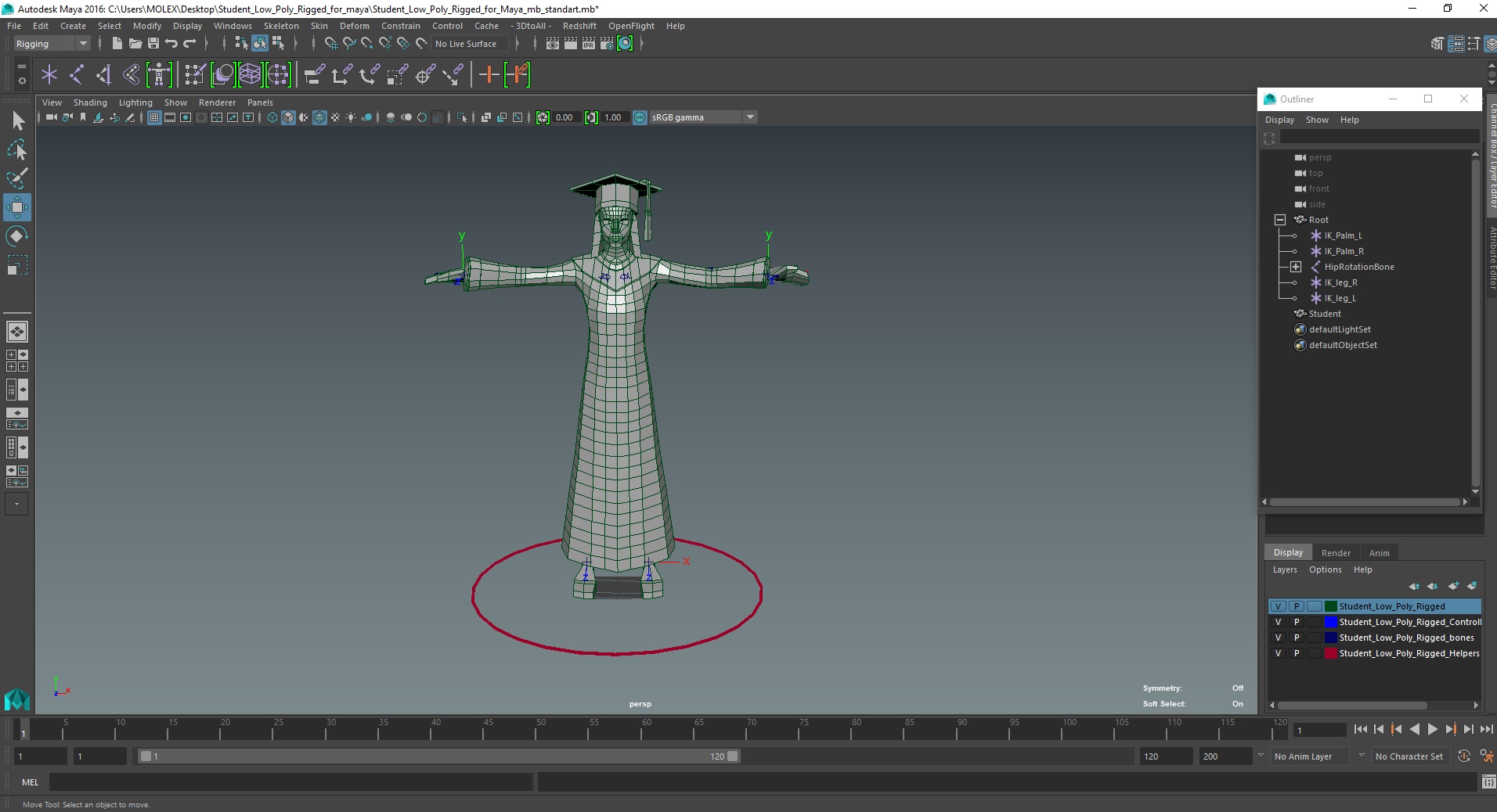 Student Low Poly Rigged for Maya 3D