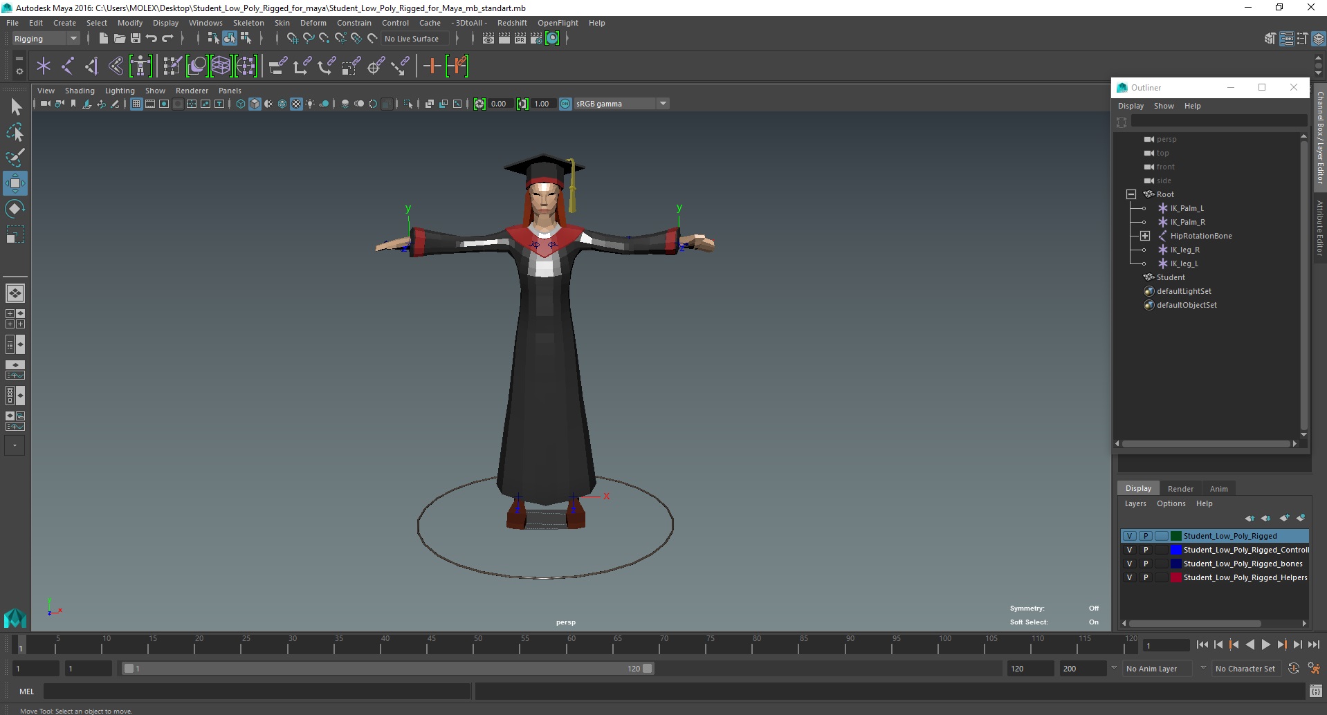 Student Low Poly Rigged for Maya 3D