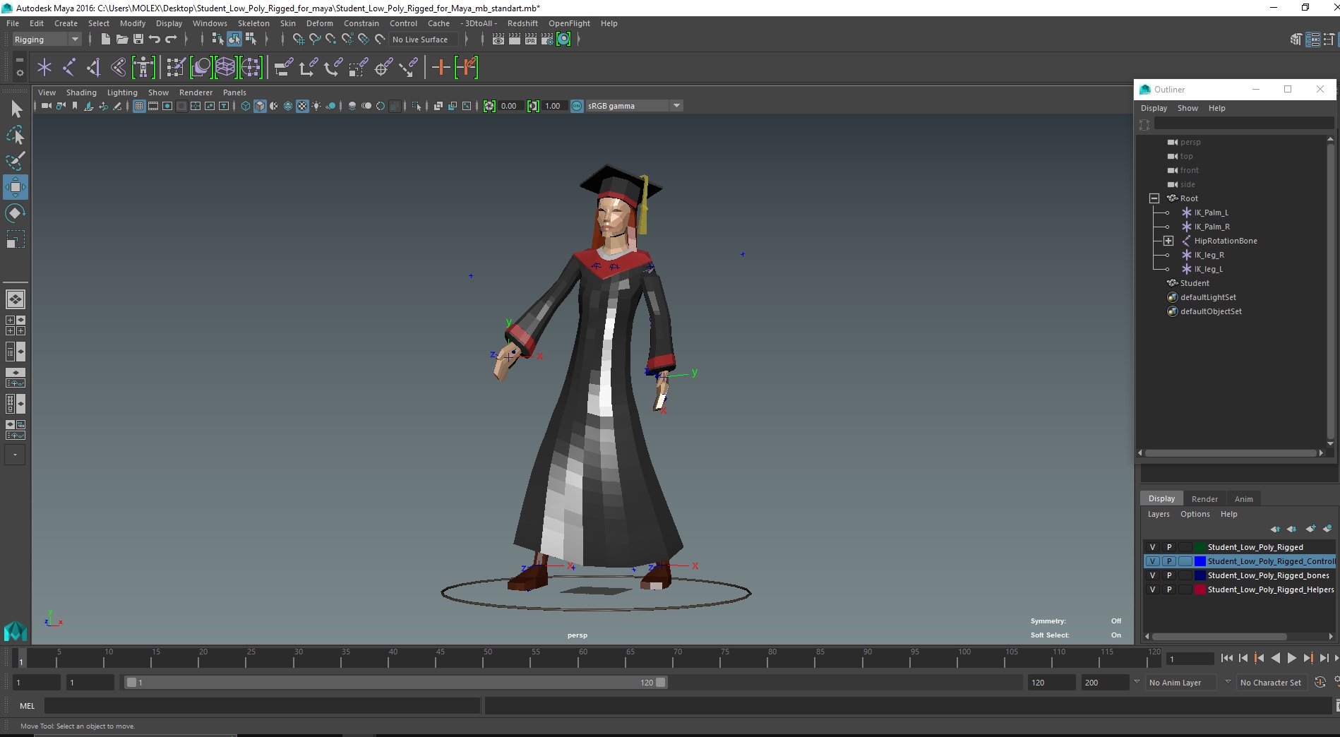 Student Low Poly Rigged for Maya 3D