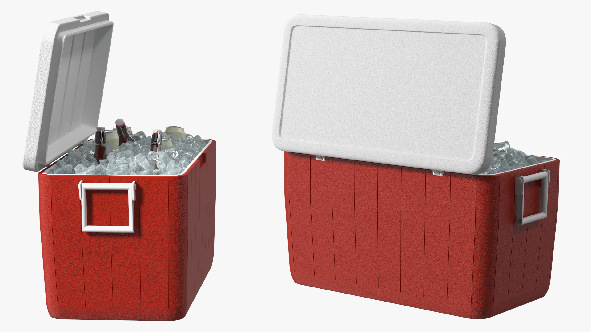 3D model 48-Quart Cooler Red with Ice and Bottles