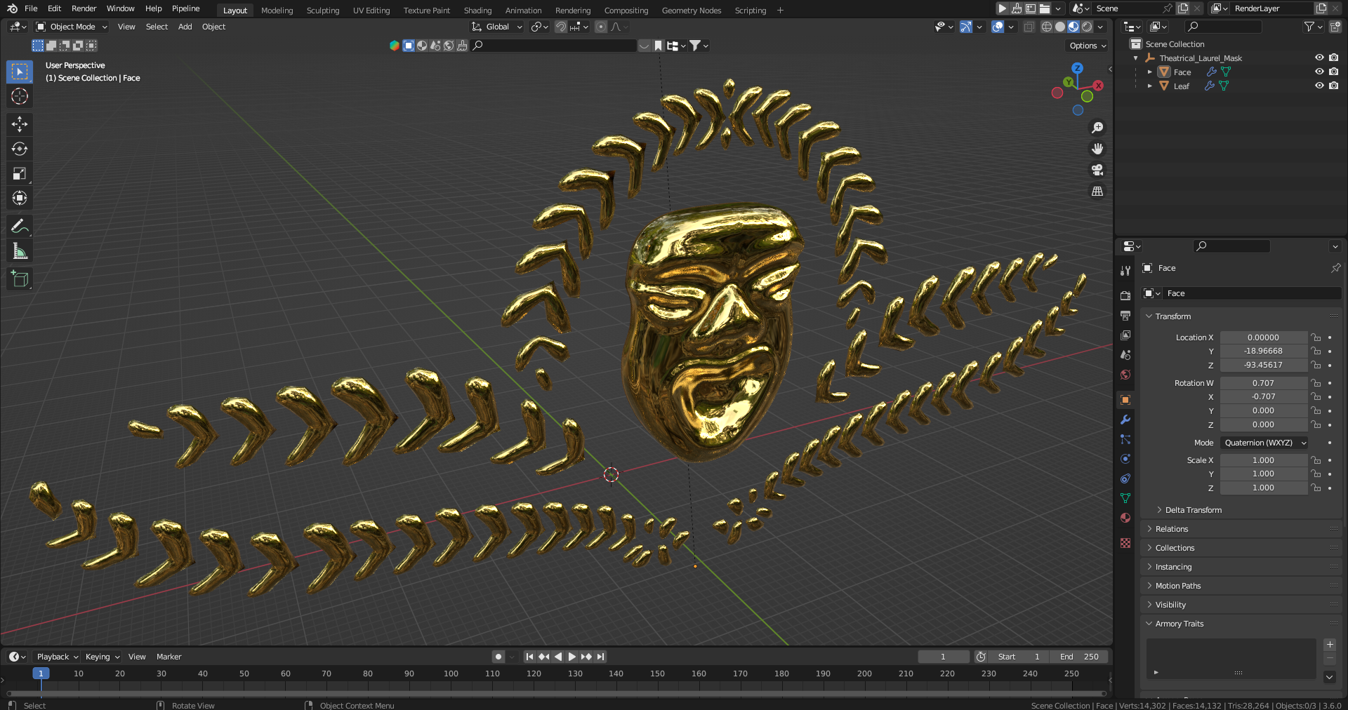 Theatrical Laurel Mask 3D