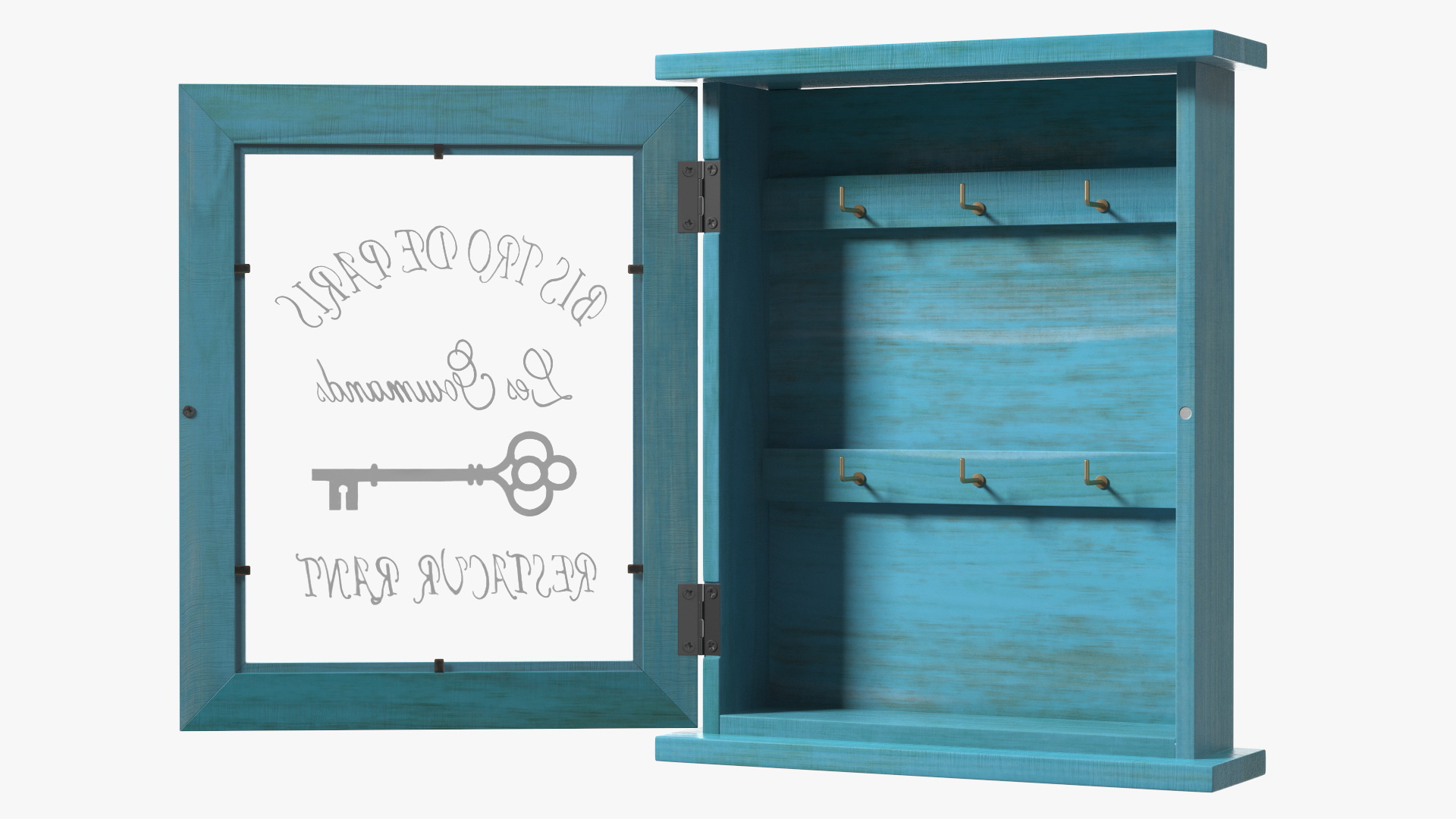 3D Pastoral Style Wooden Key Holder Box Blue