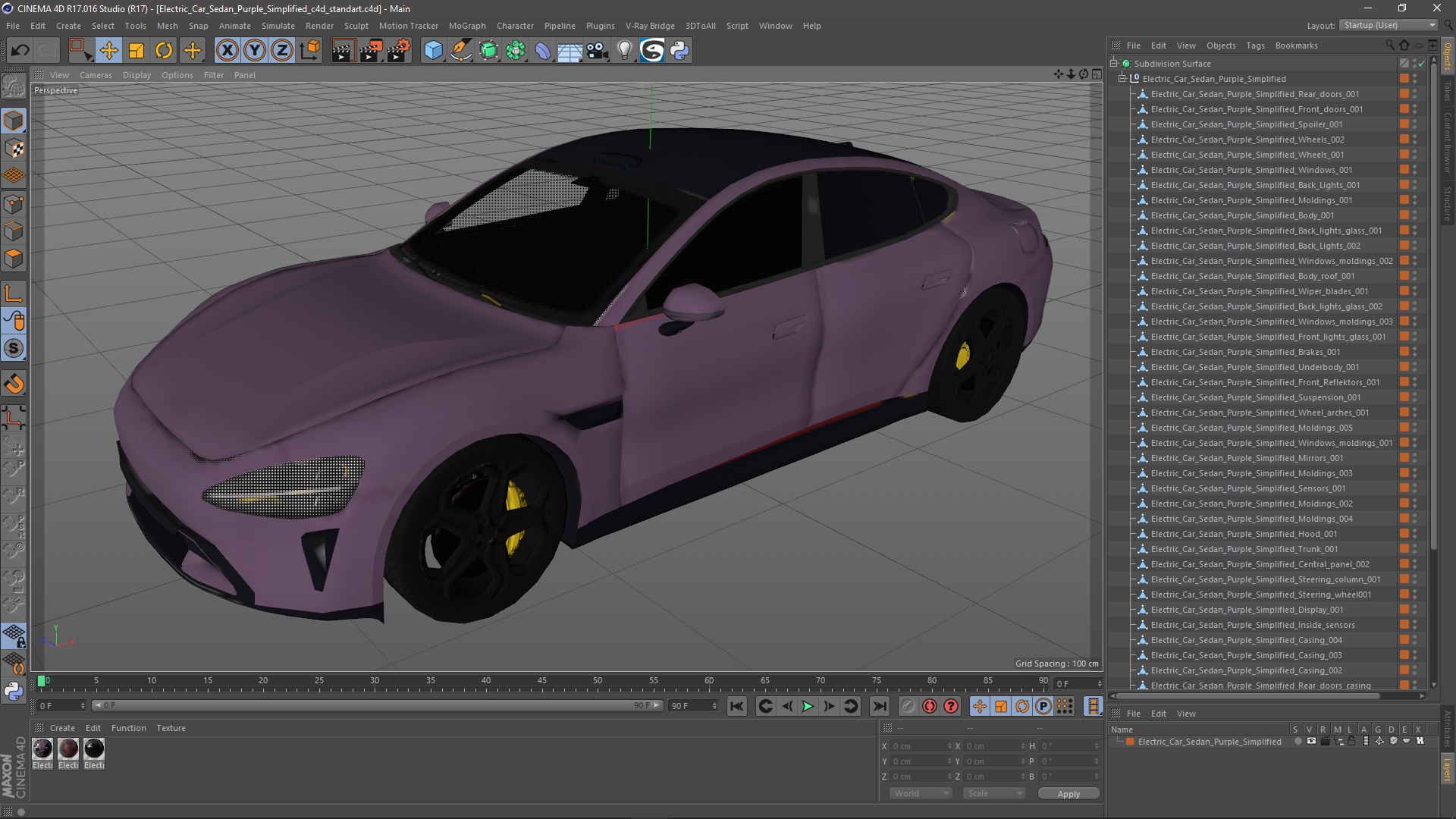 3D Electric Car Sedan Purple Simplified