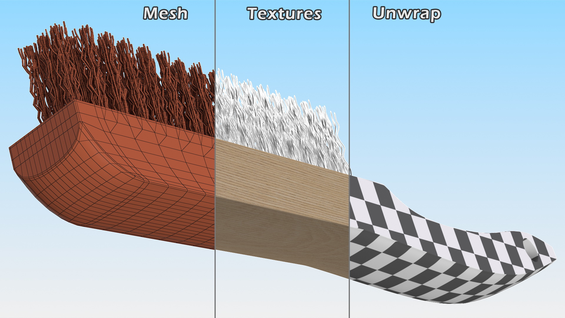 3D model Wooden Handle Steel Wire Brush
