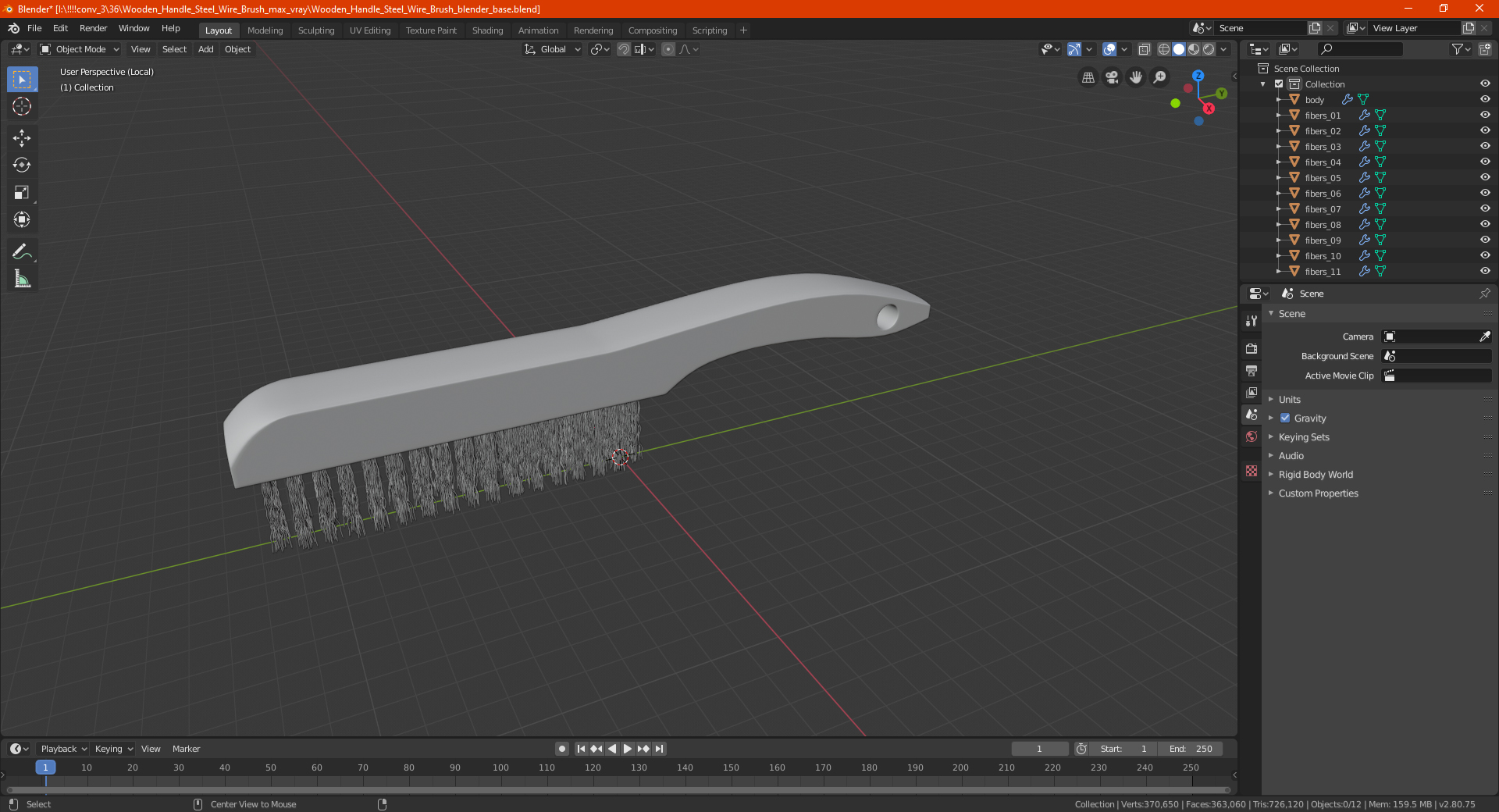 3D model Wooden Handle Steel Wire Brush