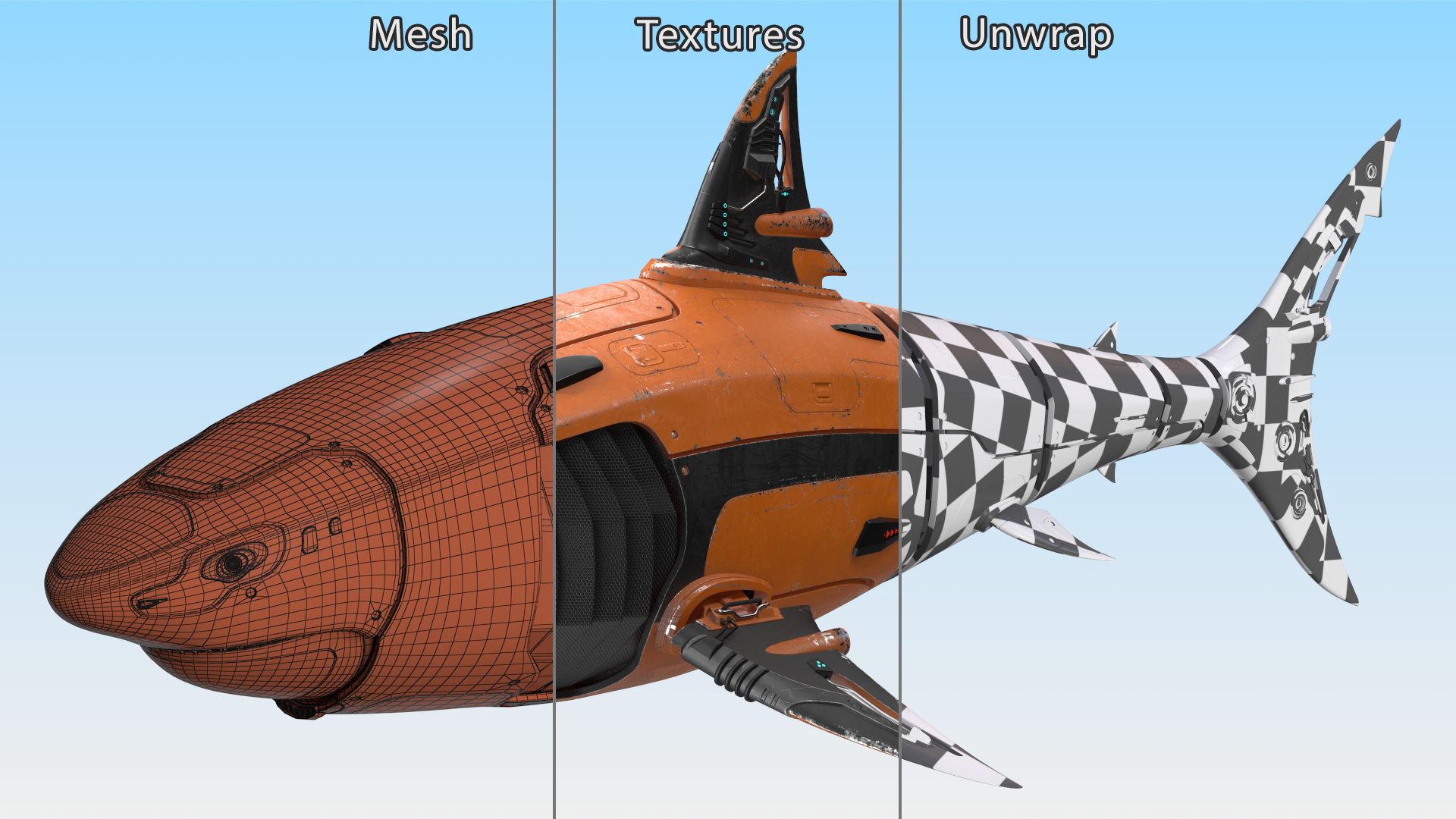 3D Shark Robot Orange model