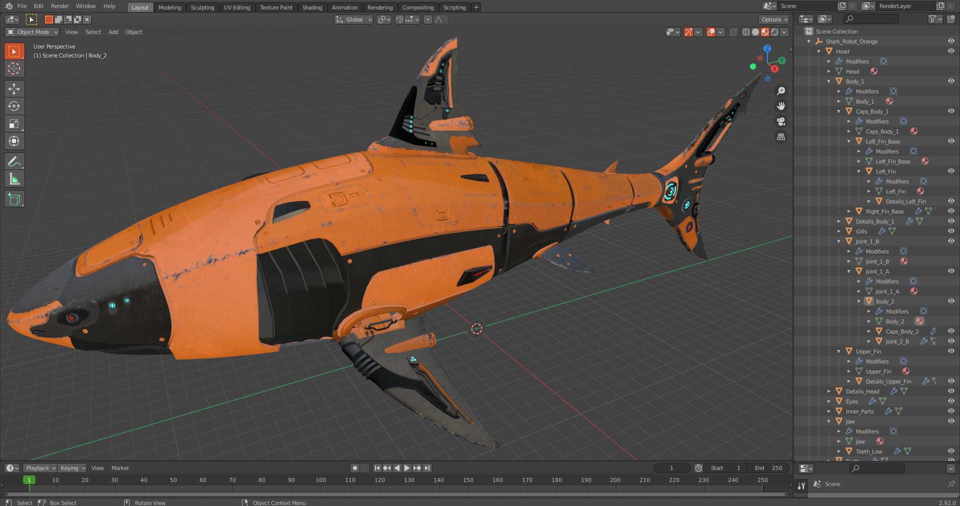 3D Shark Robot Orange model