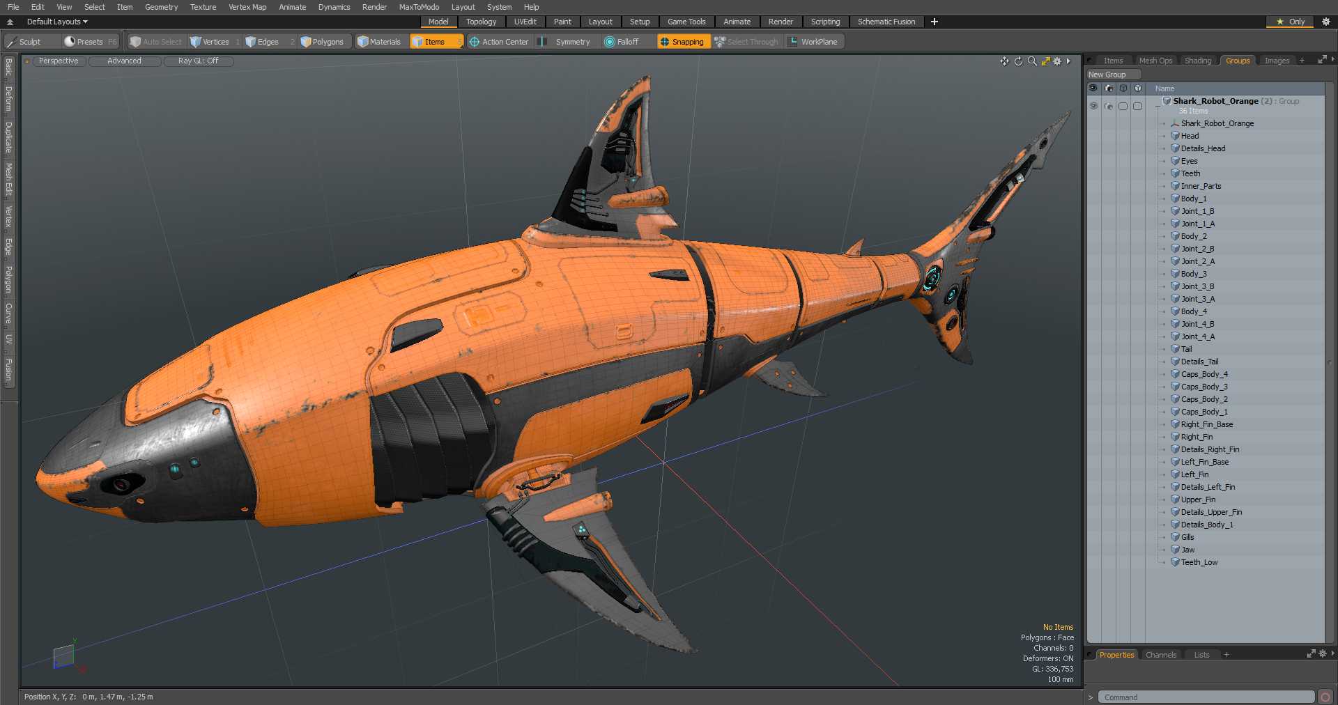 3D Shark Robot Orange model