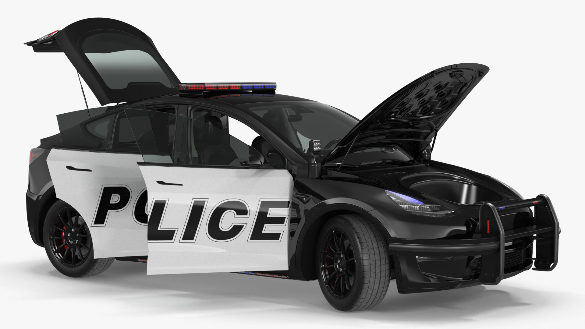 3D Police Tesla Model Y Lights On Rigged for Maya