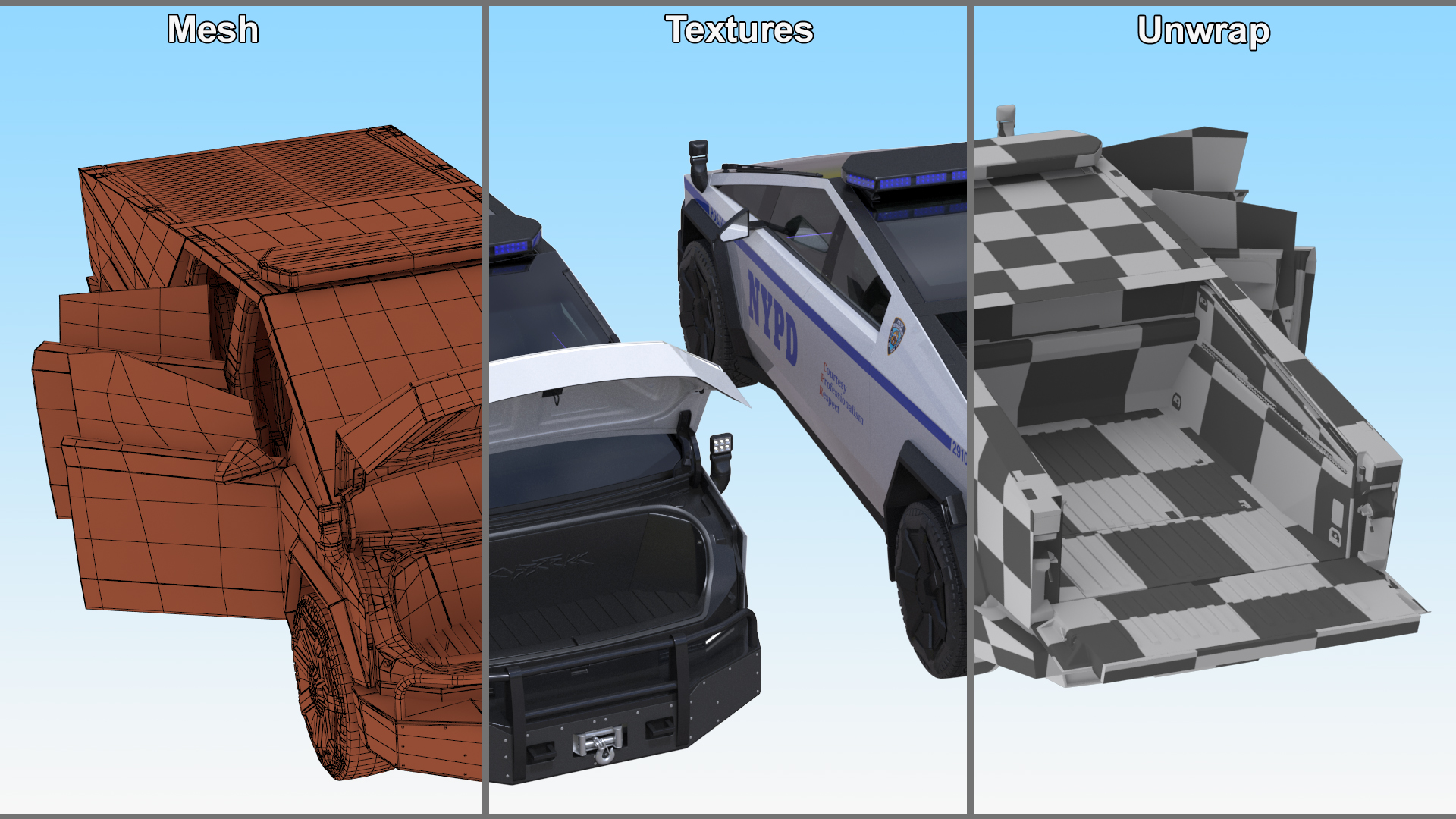 Tesla Cybertruck NYPD Rigged for Cinema 4D 3D