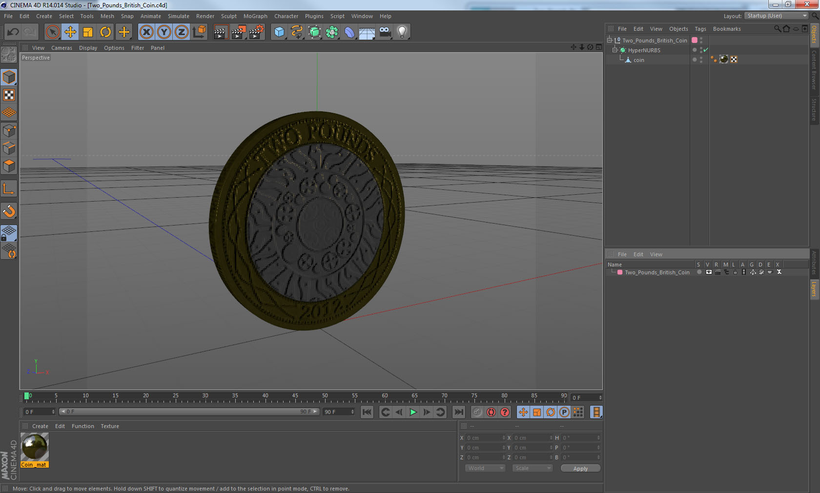 3D Two Pounds British Coin model