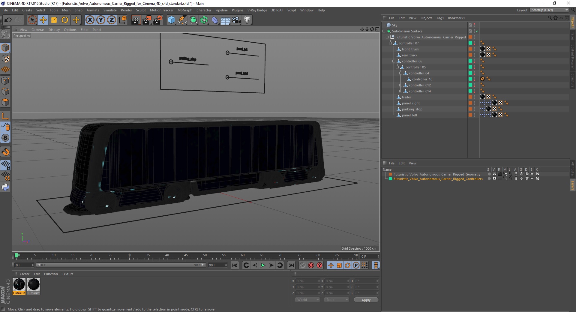 3D Futuristic Volvo Autonomous Carrier Rigged for Cinema 4D