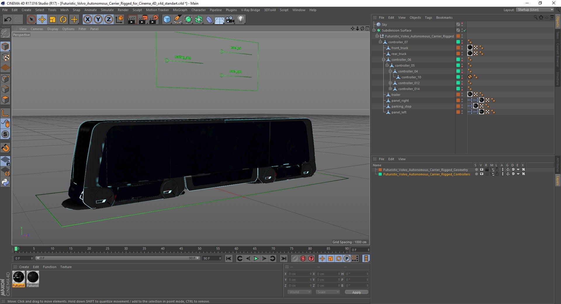 3D Futuristic Volvo Autonomous Carrier Rigged for Cinema 4D