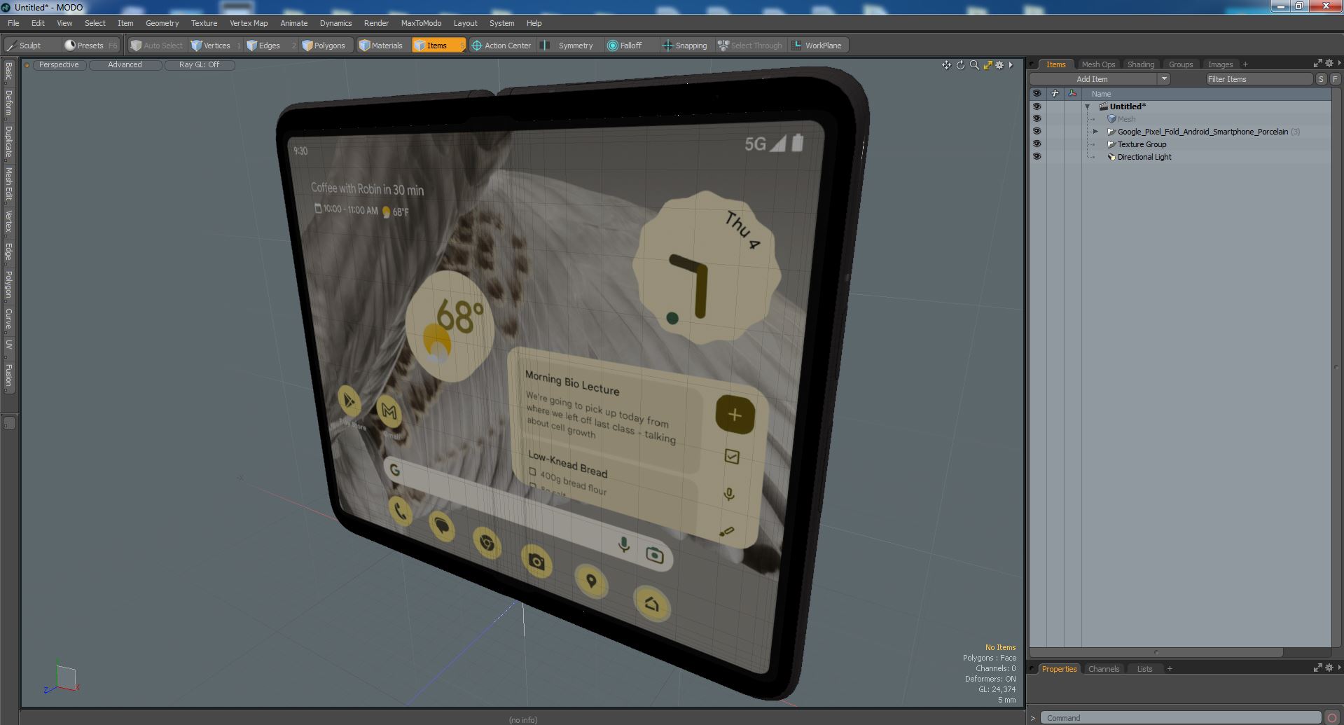 3D Google Pixel Fold Android Smartphone Porcelain