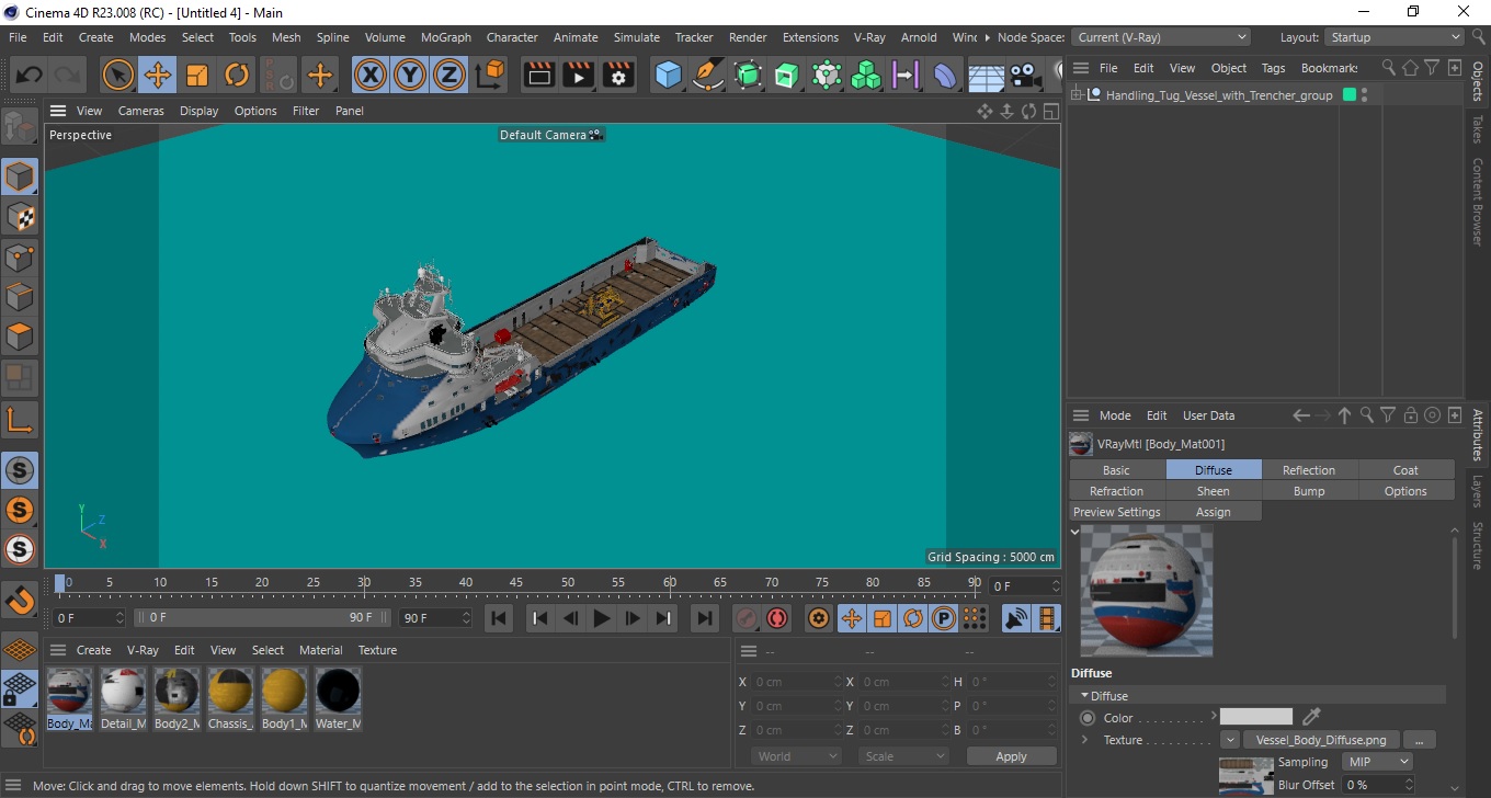 3D Handling Tug Vessel with Arthropod 600 Subsea Pipeline Trencher model