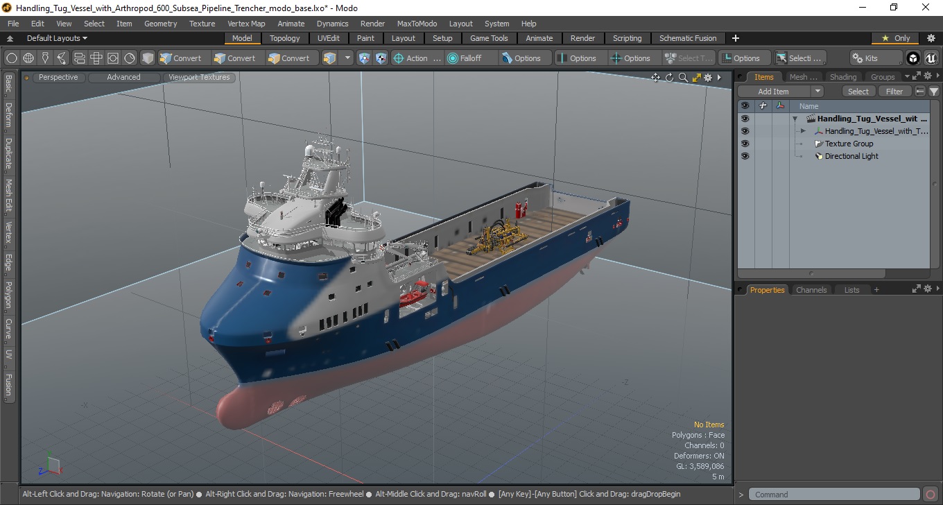 3D Handling Tug Vessel with Arthropod 600 Subsea Pipeline Trencher model