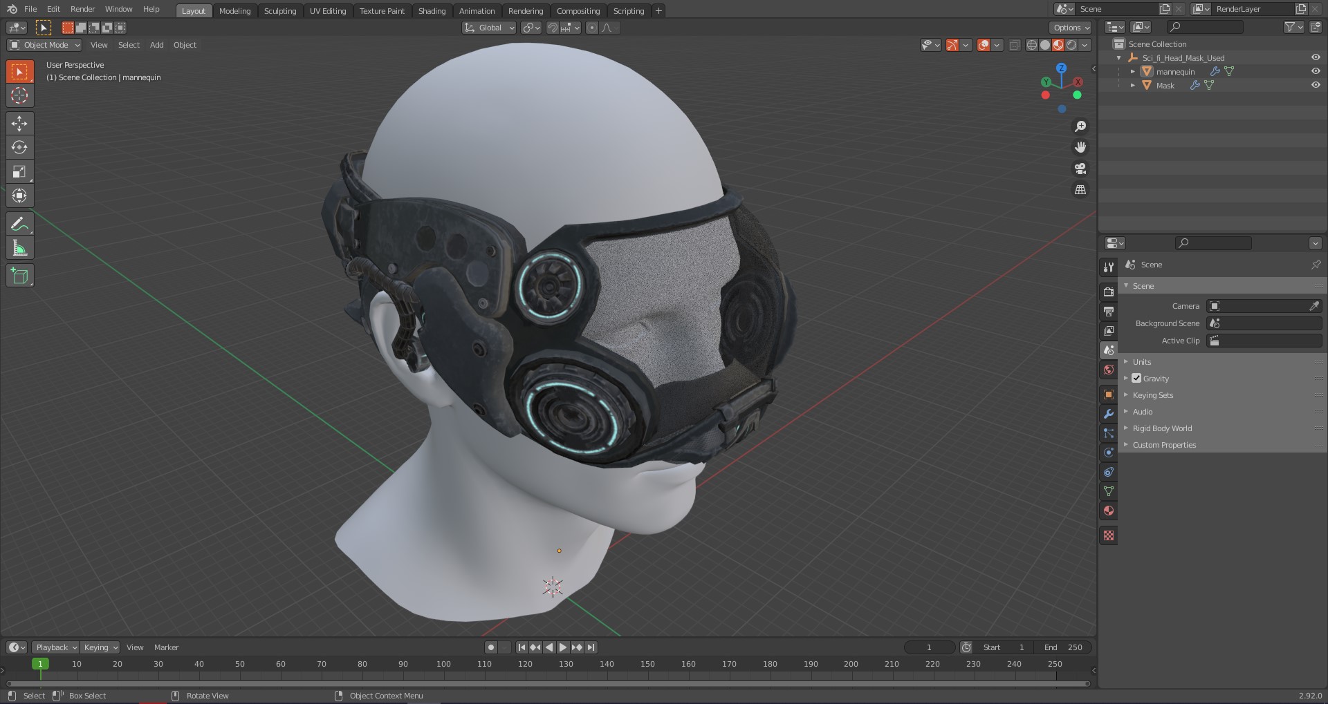 3D Sci-fi Head Mask Used