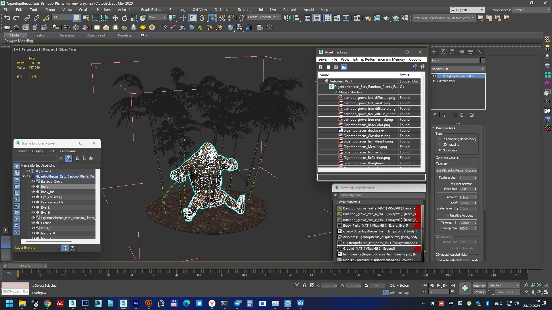 3D Gigantopithecus Eats Bamboo Plants Fur model