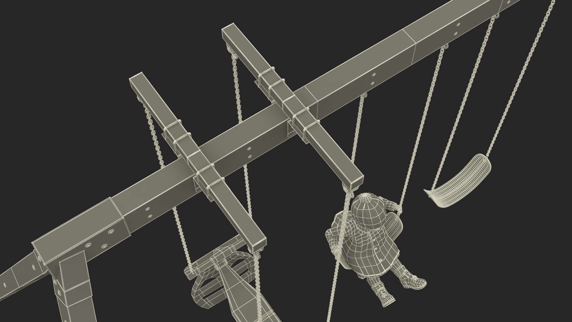 Little Girl on Swing Fur 3D model