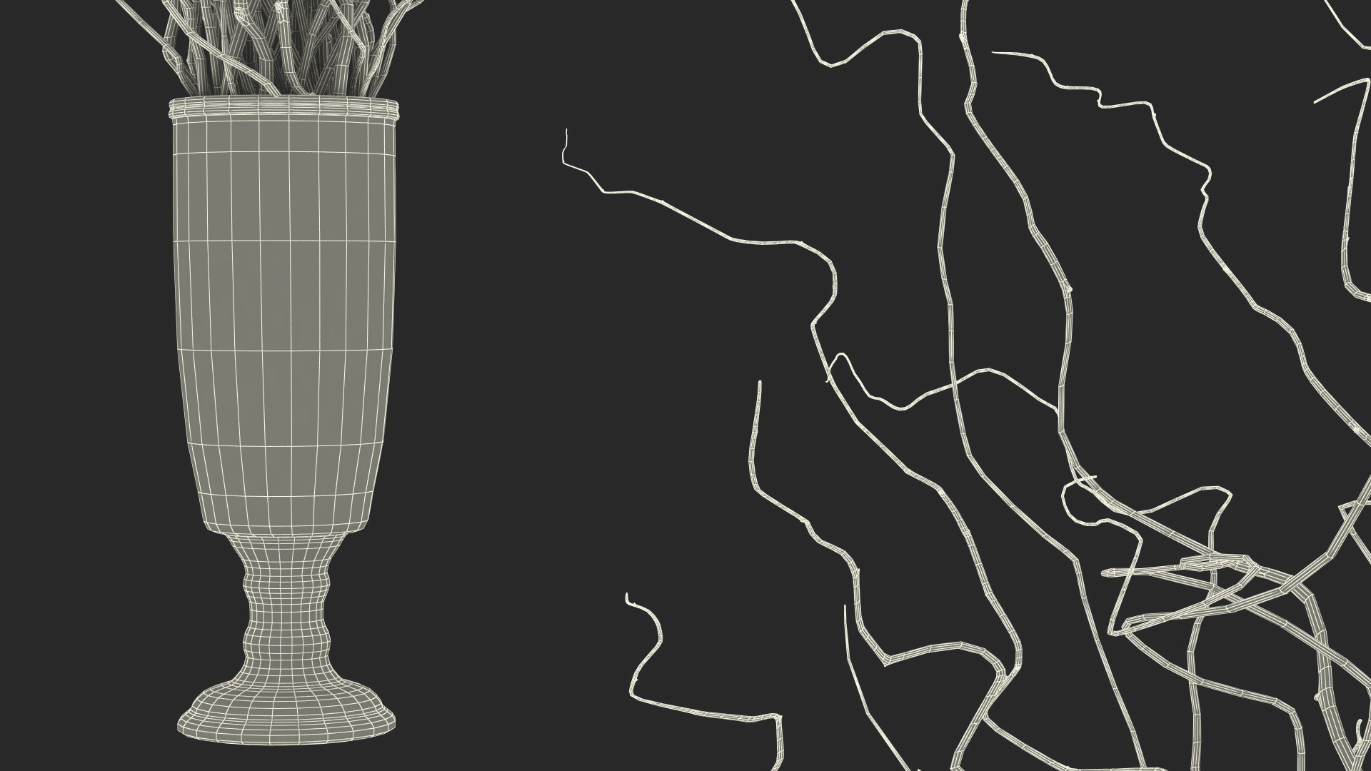 Dried Natural Curly Willow in Porcelain Vase 3D model