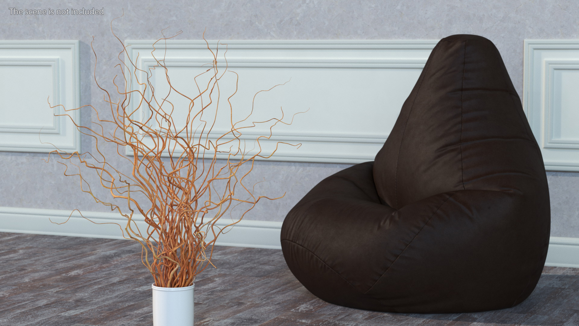 Dried Natural Curly Willow in Porcelain Vase 3D model