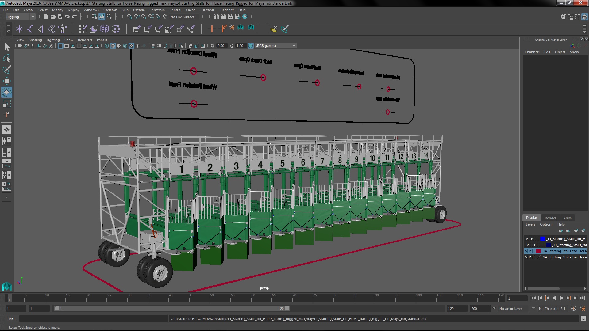 3D 14 Starting Stalls for Horse Racing Rigged for Maya