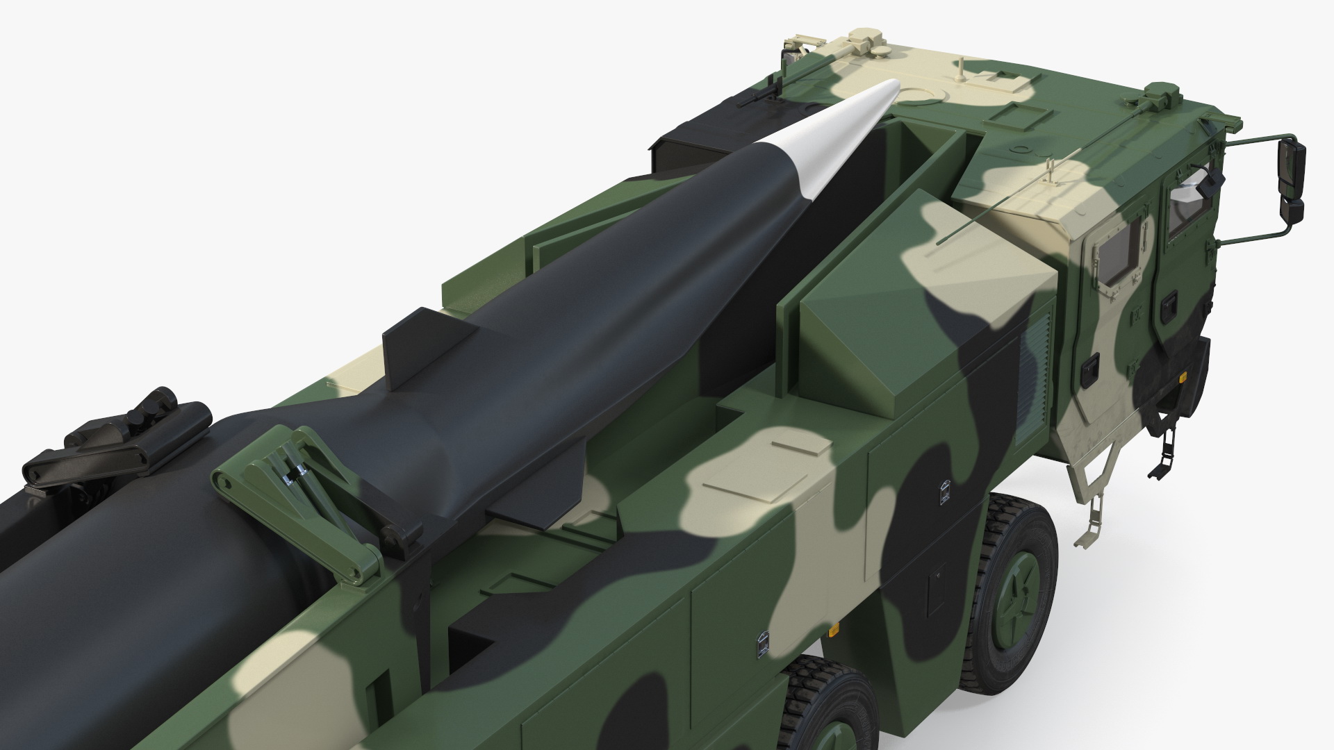3D Ballistic Missile on Road Mobile Vehicle Rigged for Maya