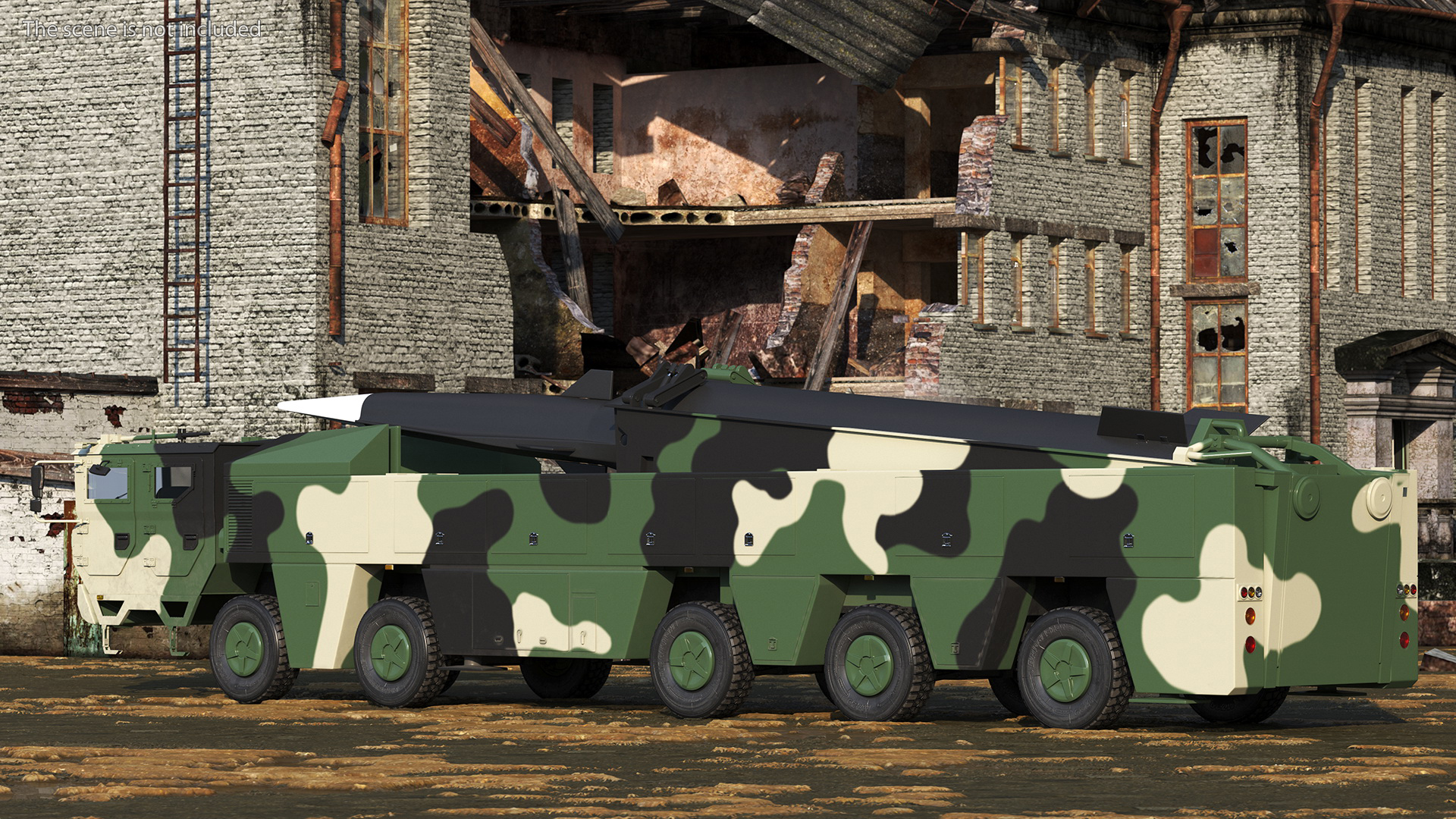 3D Ballistic Missile on Road Mobile Vehicle Rigged for Maya
