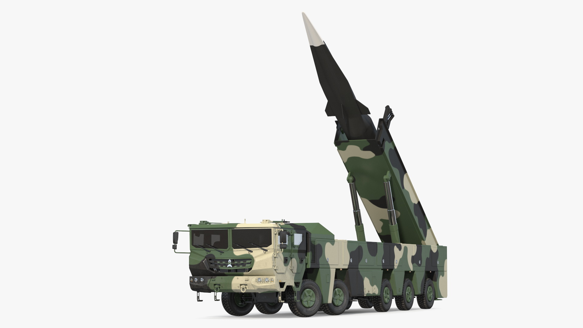 3D Ballistic Missile on Road Mobile Vehicle Rigged for Maya