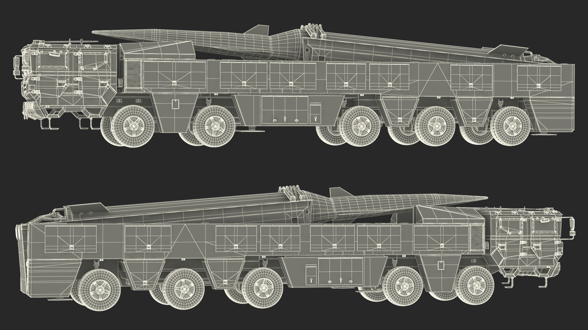 3D Ballistic Missile on Road Mobile Vehicle Rigged for Maya