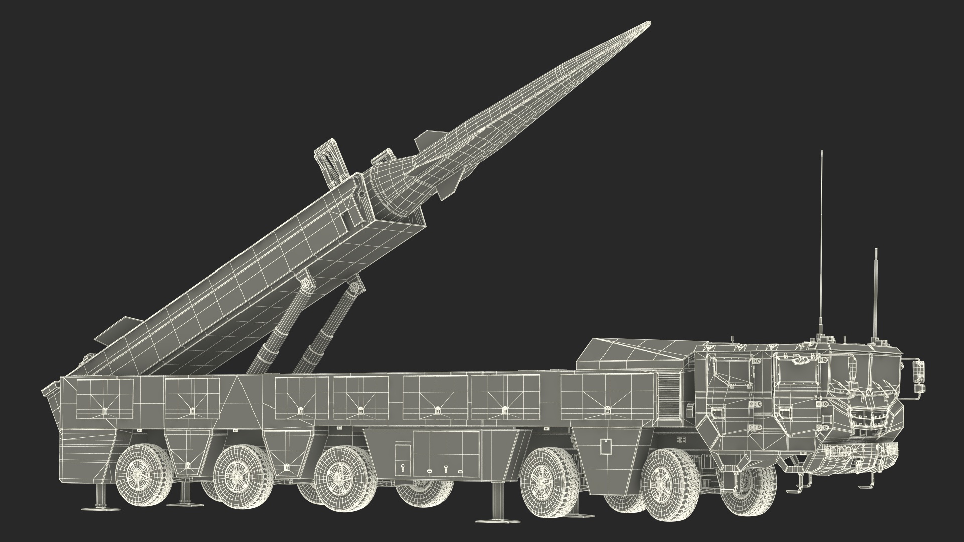 3D Ballistic Missile on Road Mobile Vehicle Rigged for Maya