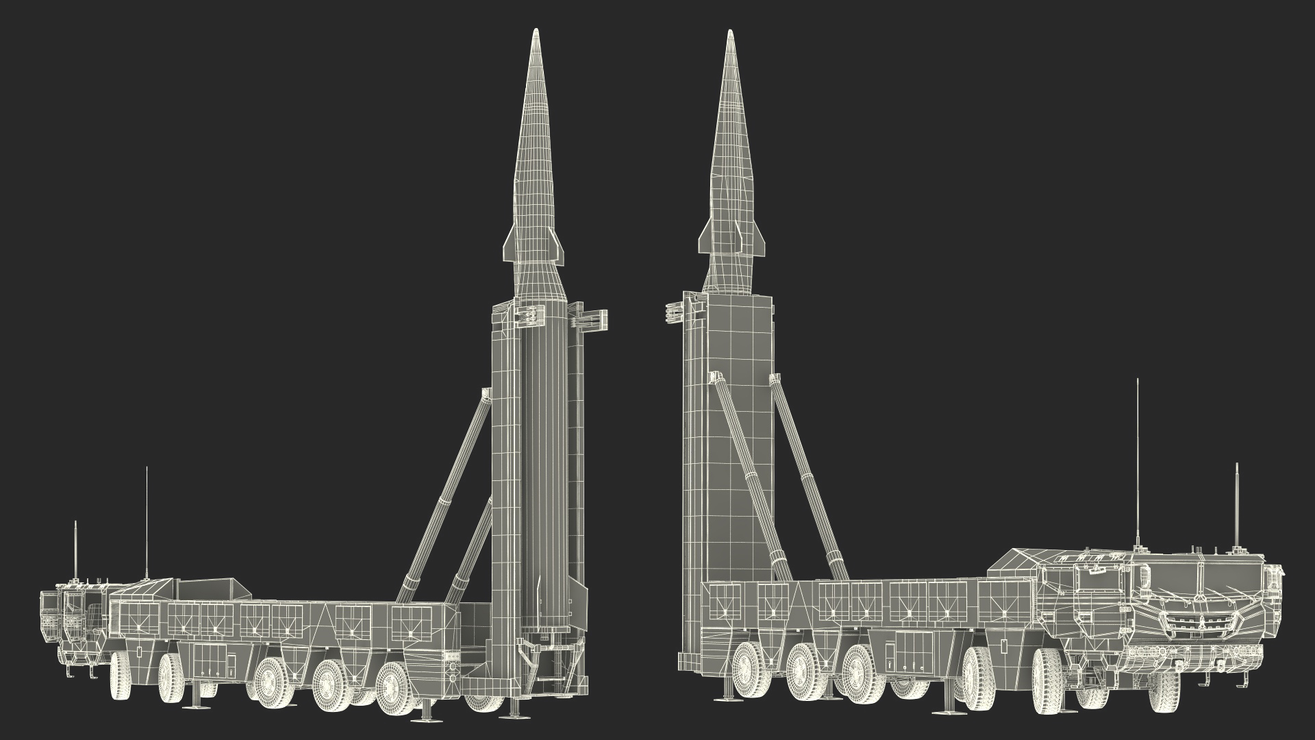 3D Ballistic Missile on Road Mobile Vehicle Rigged for Maya