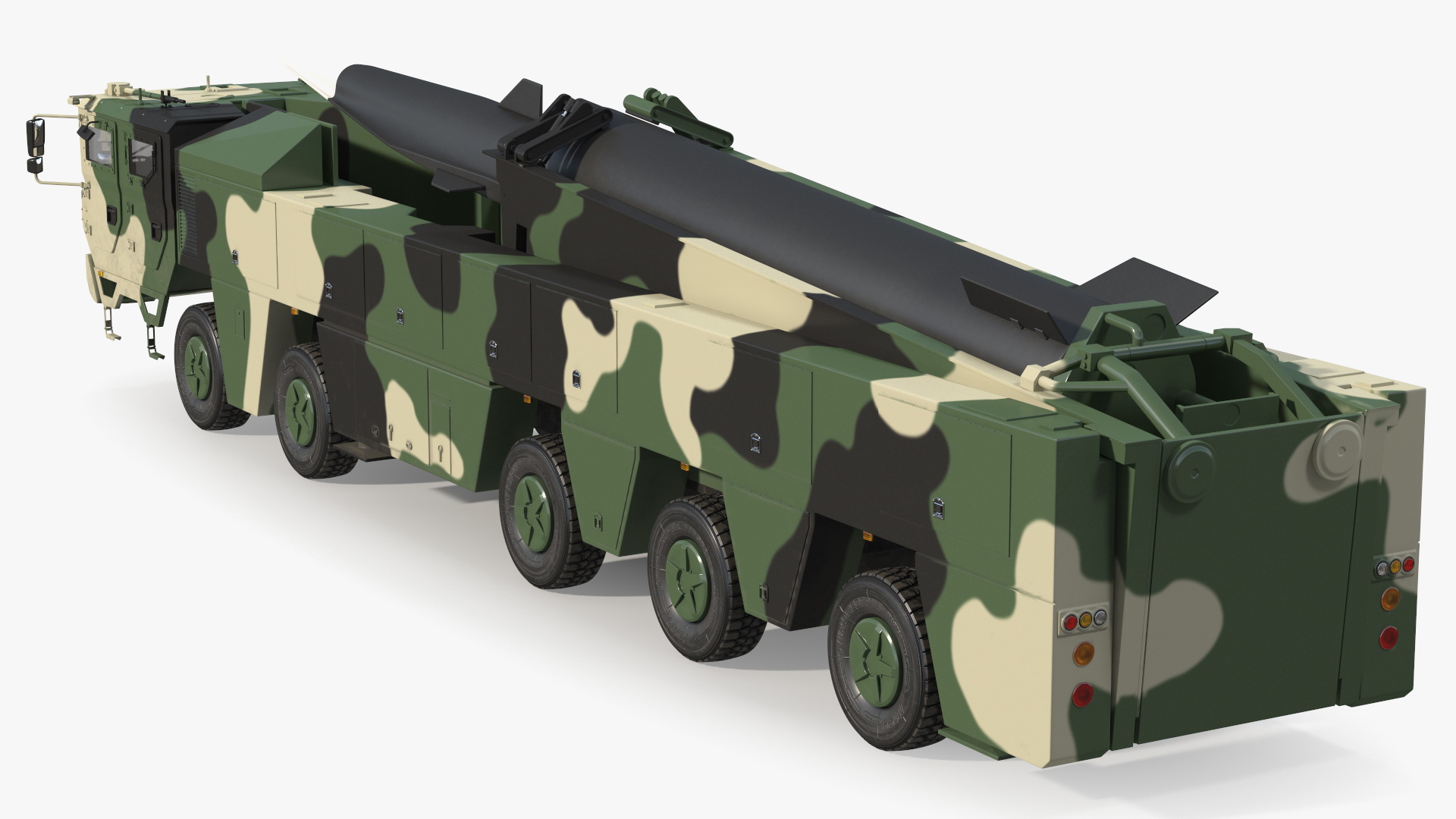 3D Ballistic Missile on Road Mobile Vehicle Rigged for Maya